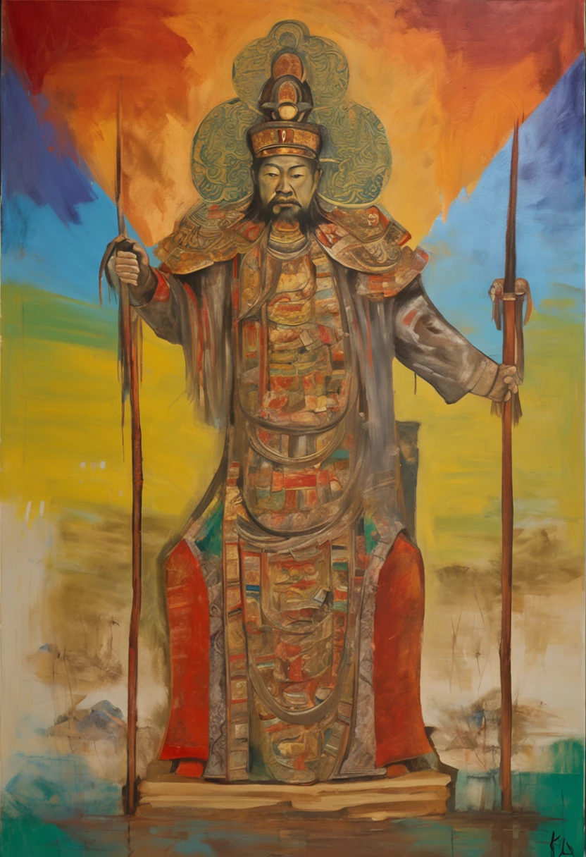 three kingdom，Liu Bei，Age 50 years，full bodyesbian，standing on your feet，Leaning back，Standing in the county，（Ten temples of Yanra：1.2）