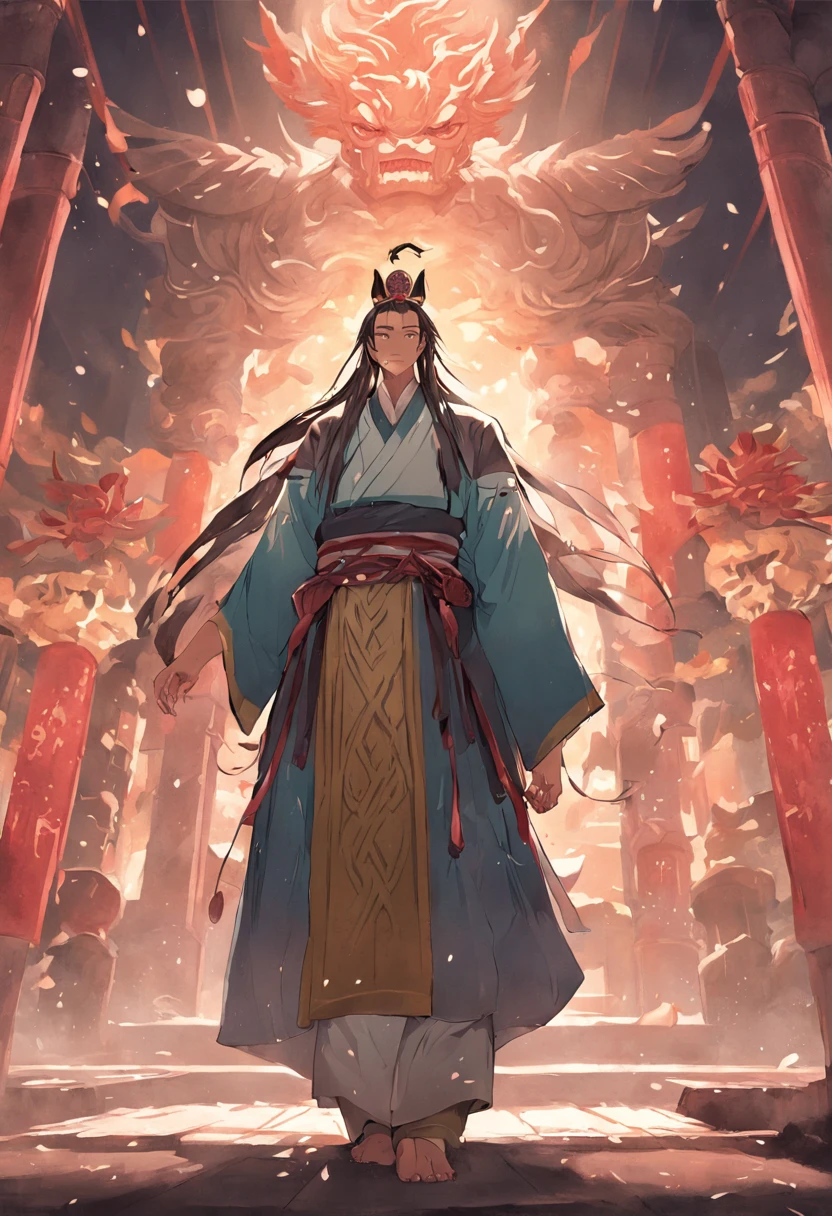 three kingdom,Liu Bei,Age 50 years,full bodyesbian,standing on your feet,Leaning back,Standing in the county,Ten temples of Yanra