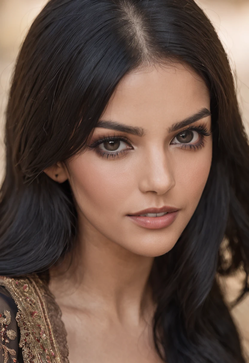 beautiful Indian women , long black hair, black eyes, happy face, full body , in bikini