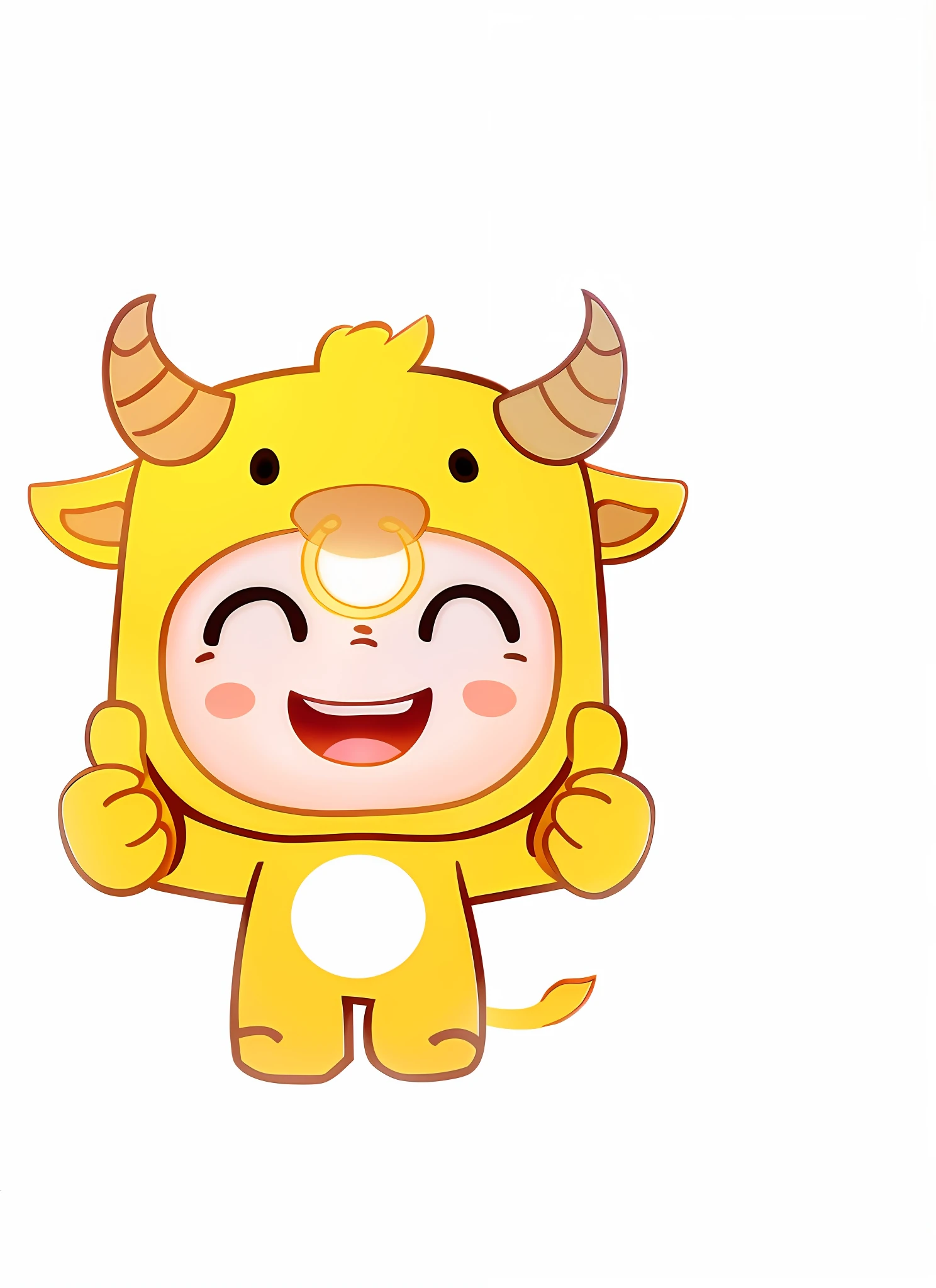 Cartoon character of yellow cow with horns and nose, a cow, full body mascot, cute character, negao, mascot illustrations, Cute cartoon character, With horns, cow, japanese mascot, Cute:2, golden taurus, toonix character, 🐿🍸🍋, Cartoon Cute, telegraph stickers, full body with costume, inspired by Tooth Wu