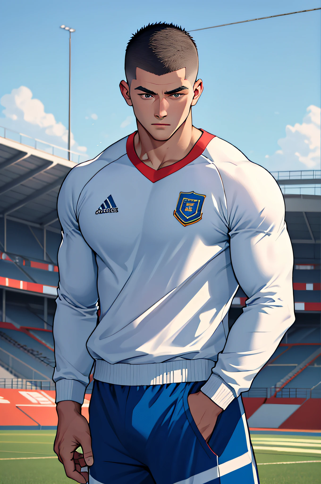 arafed man in a white shirt with a red and white crest on his chest, mohamed reda, mohamed chahin, ronaldo luis nazario da lima, edu souza, david rios ferreira, caio santos, carmelo blandino, icaro carvalho, ronaldo luis nazario de lima, gui guimaraes, carlos samuel araya pixar animation style