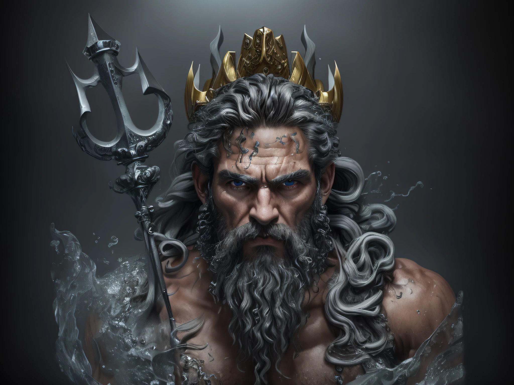 ~*~Breathtaking~*~ cinematic realistic close-up shot in a movie scene, vibrant colors, highly detailed, presented in cinemascope, creating a moody atmosphere.
A close up photo of the God Poseidon with a chain around his neck (glowing blue chain:1.2) (in hand:1.2), fantasy art, avatar image, profile picture 1024px, viking and templar aesthetics, adorned with precious stones, cg artist, ultra detailed portrait, struggling to remain relevant in age-old battles, screaming, (hairy man:1.2), realistic motion action photo, (((hdr))), hyperdetailed, cinematic, cool lights, intricate details, muscle, perspective view, UHD, k, unreal.