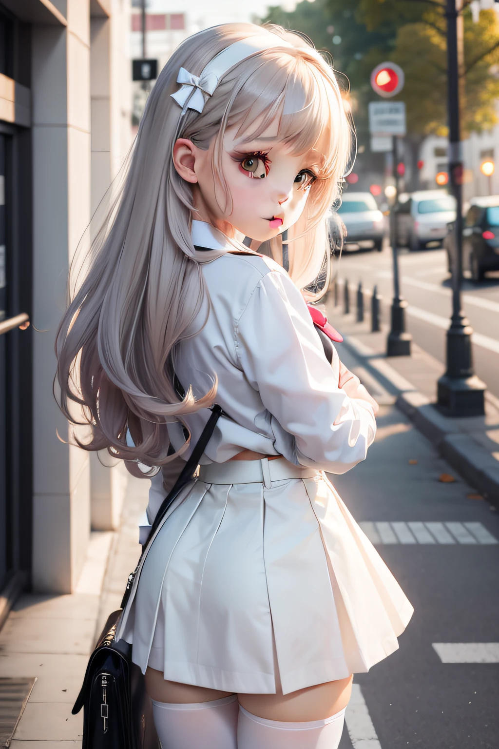 loli, kawaii, hair over shoulder, white pantyhose, school uniform,
