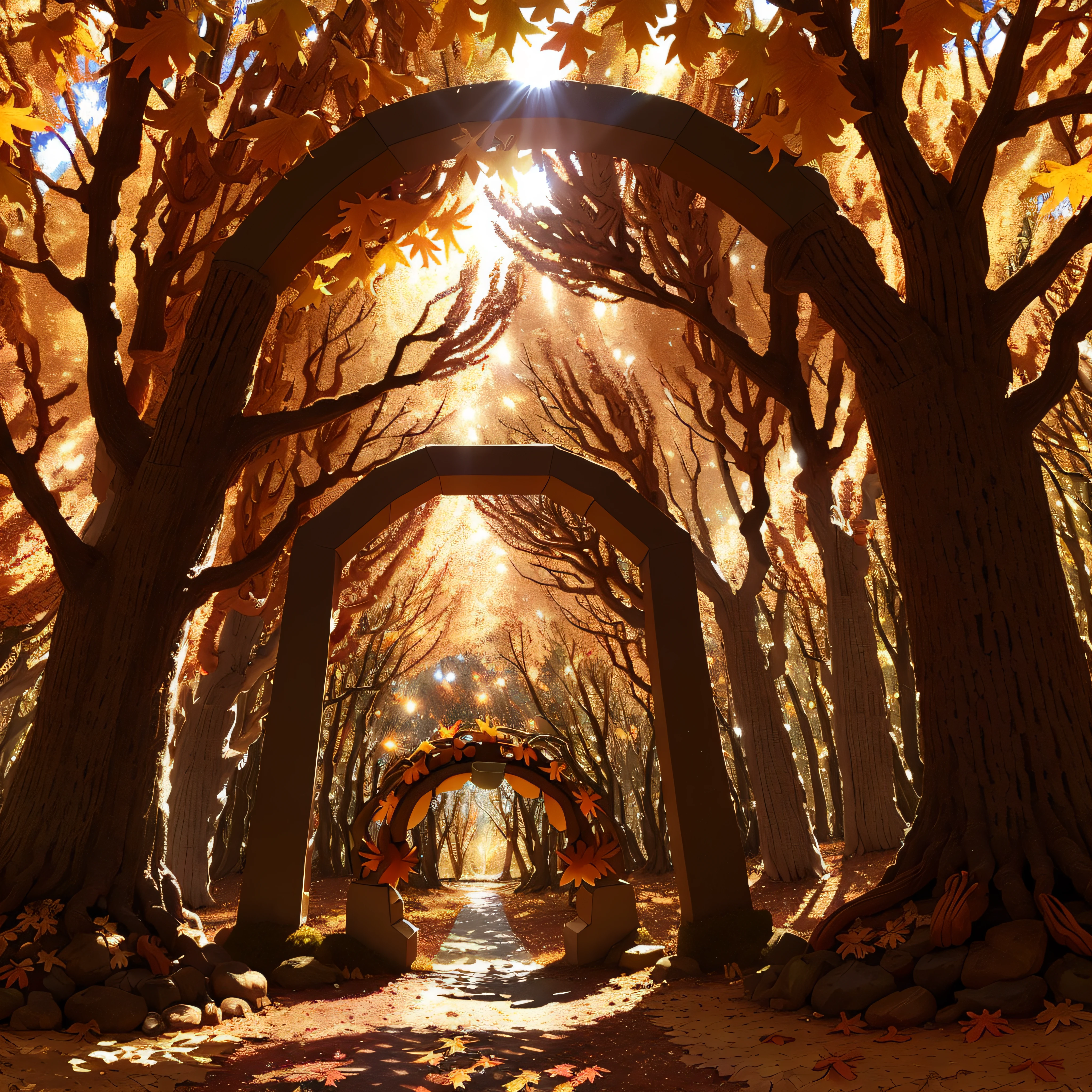 iluminated stargate portal in the mystical Lumina Forest, (visitor:1.3), (bright autumn day:1.6), She safeguards the forest's magic and educates visitors about the importance of its preservation. spring flowers