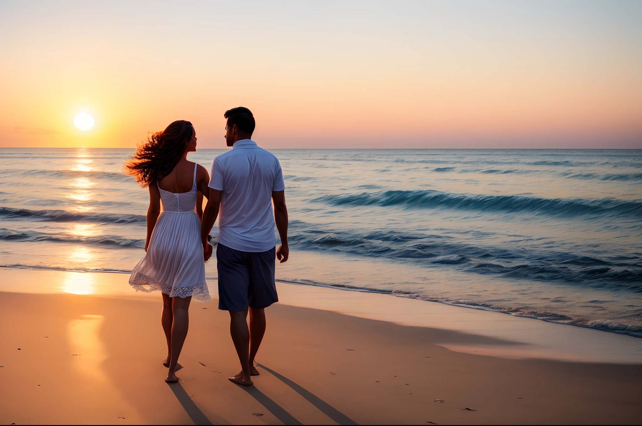 Imagine a prominent image that shows a happy and connected couple, conveying the idea of love and intimacy. The couple may be walking hand in hand in a romantic setting, such as a beach at sunset, or enjoying a candlelit dinner. They may be smiling, looking at each other in awe, and demonstrating clear and affectionate communication. The image should convey the happiness and satisfaction of a healthy and lasting relationship.