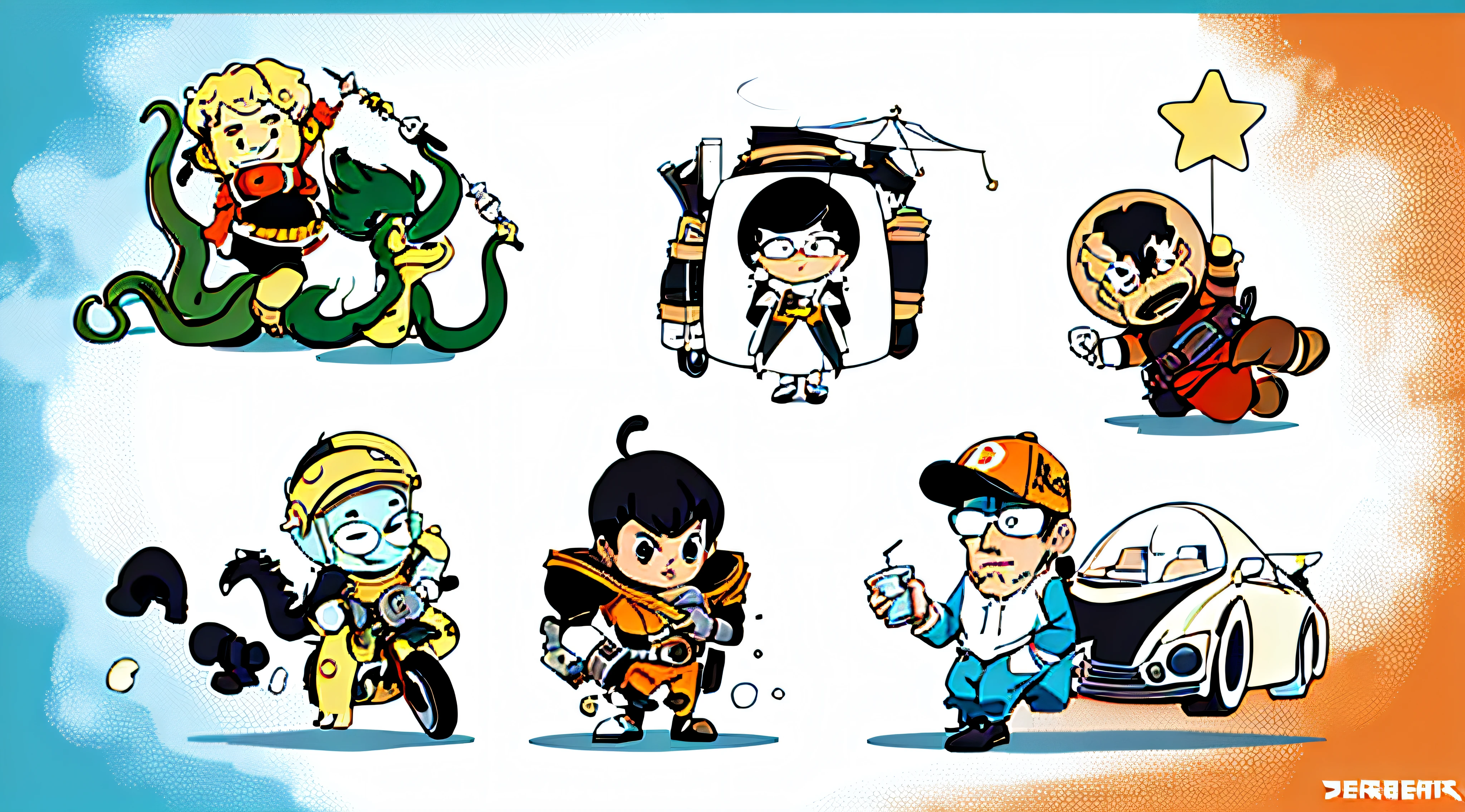 A group of cartoon characters are drawn in a line, 2d game lineart behance hd, 2d game lineart behance hd, several character designs, character illustration of a, lineart behance hd, character concept explorations, character design, Character exploration, line work concept art, character concept explorations, character concept, video game characters designs, high quality character design
