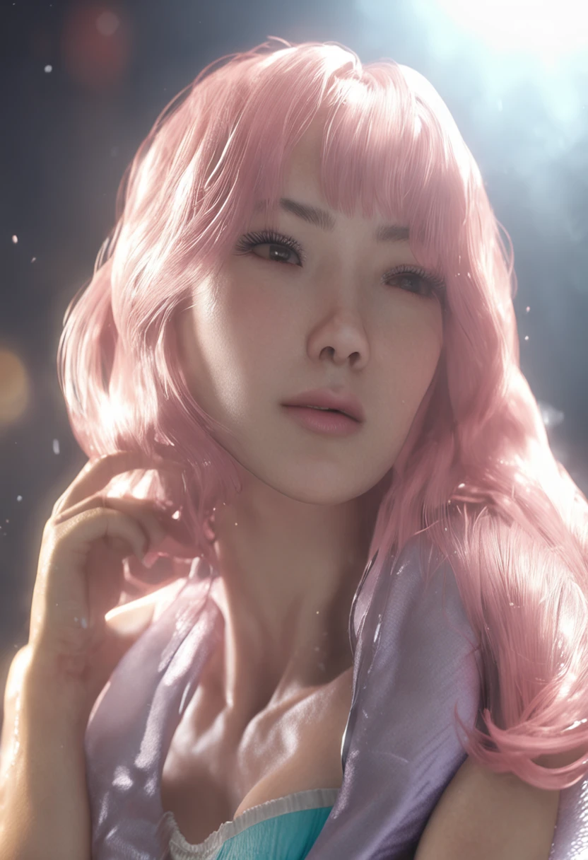 8K resolution, ultra-realistic, ultra-detailed. A first person view of a man having his penis swallowed by a sexy, slender, and pretty japanese girl. The naked girl has large breast and fine face.