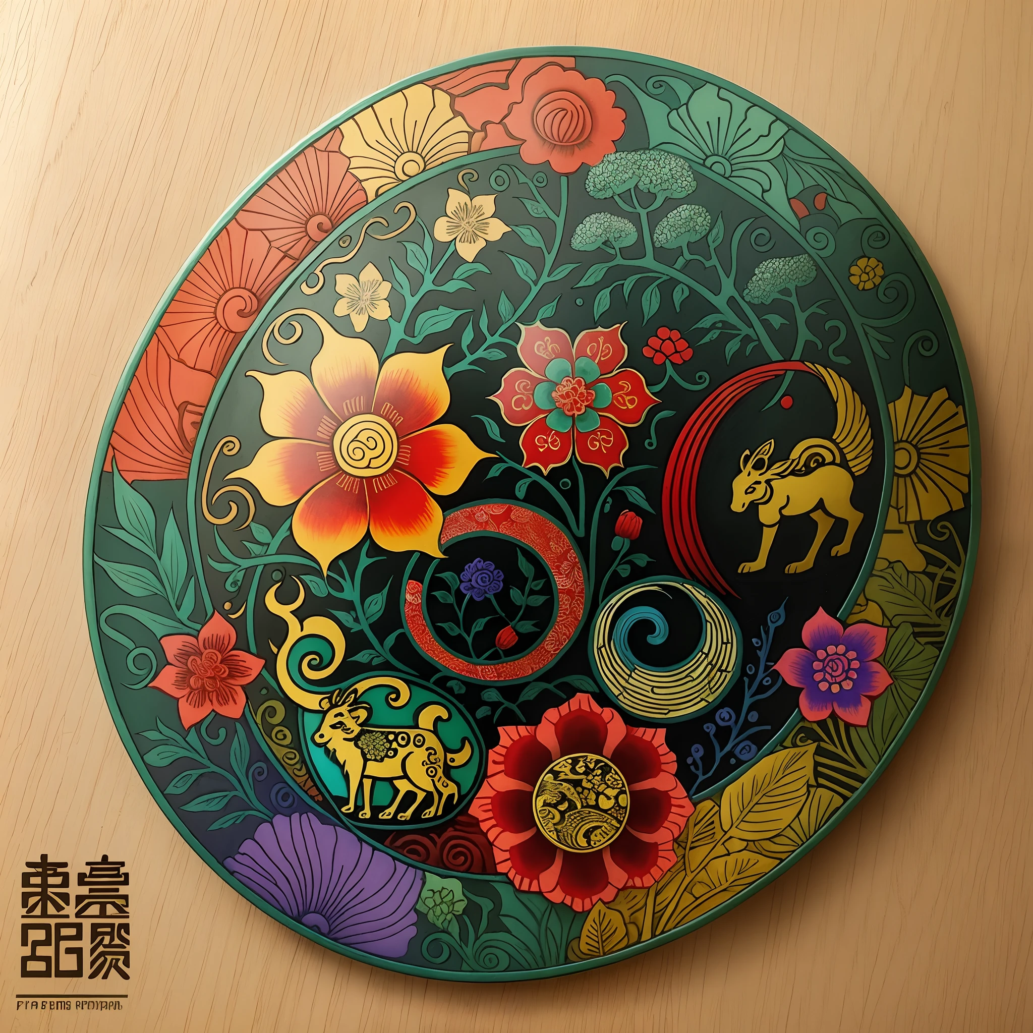 Stamps depicting flora and fauna,Psychedelic 2D style, China-style,Colorful, Chinese folk art