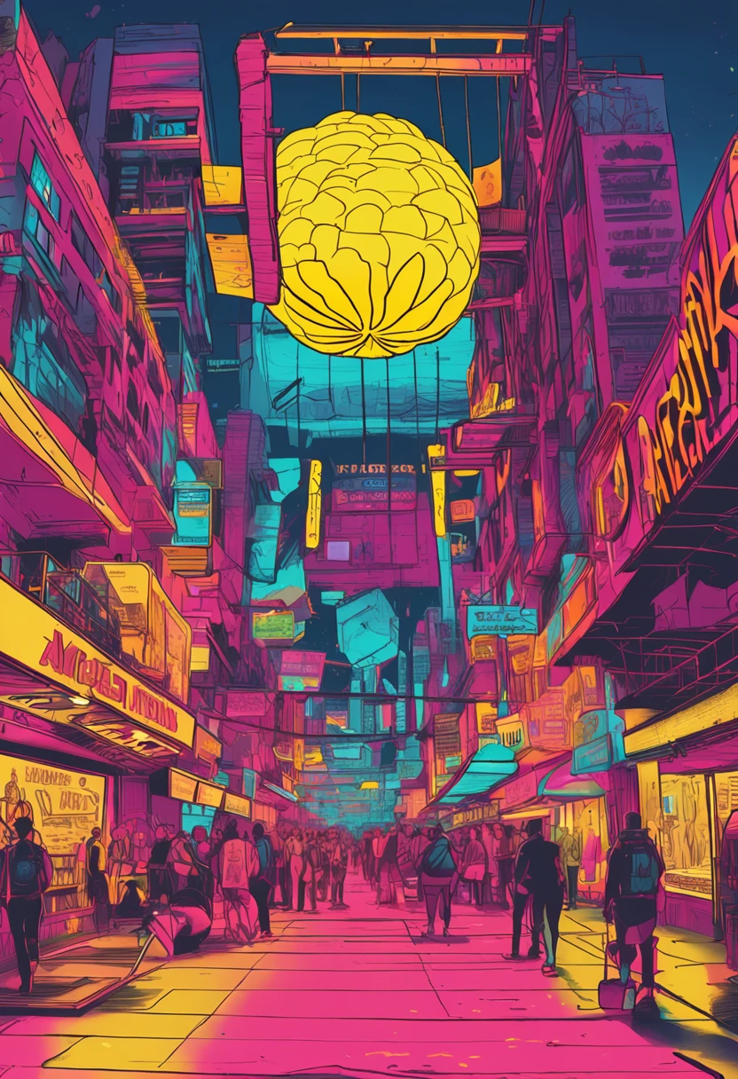 a giant lemon with a neon-lit entrance and people coming in