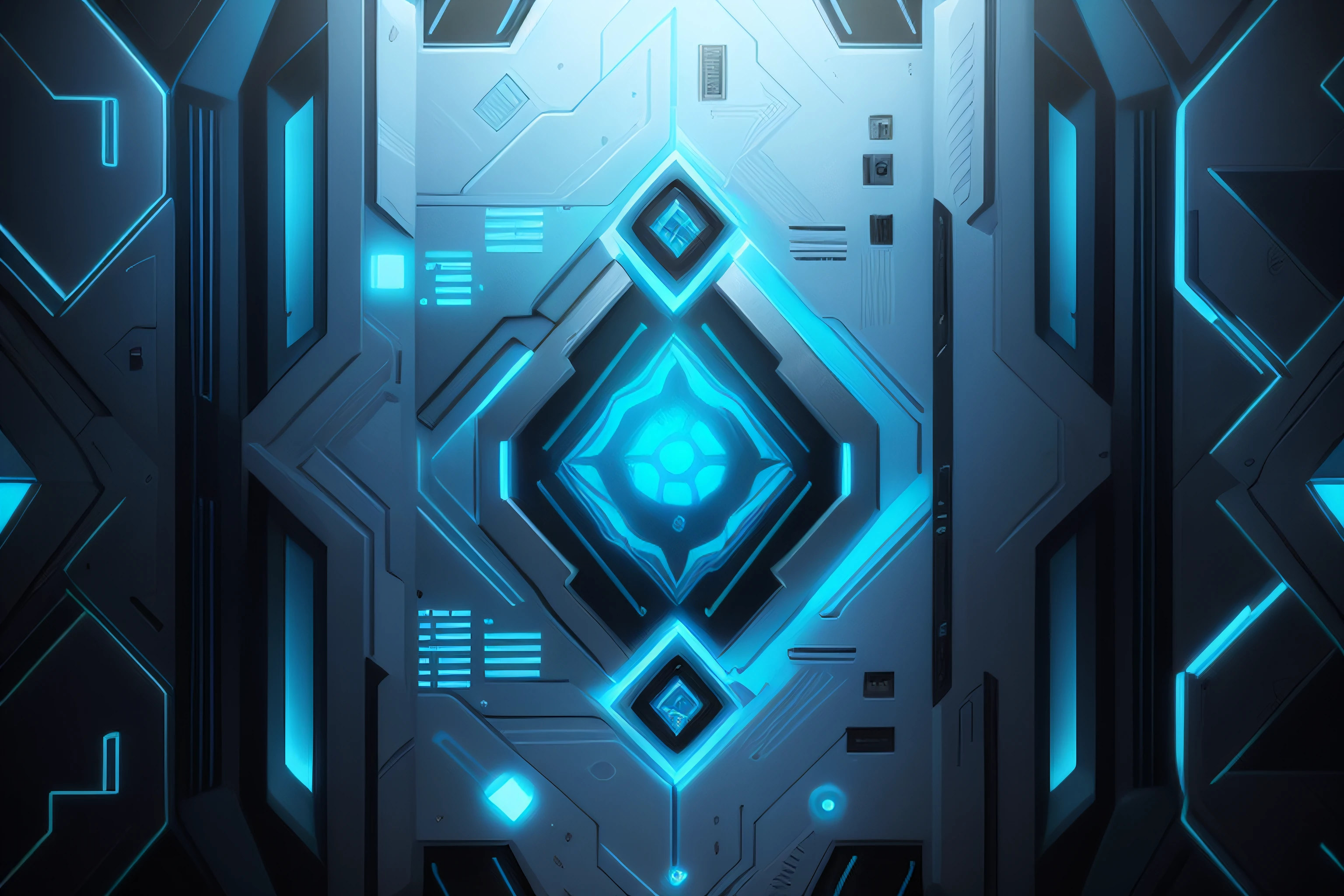 blue backdrop，Close-up of white geometric design, Symmetrical picture，Technology mode, abstract tech, Complex circuit patterns, Symmetrical digital illustration, symetry! in mecha style, Network mode, circuit, Cyberwind, solid color backdrop, abstract design. parallax. Blue, texture electronic circuit, Symmetrical 4K, circuit boards, Technological，Width 512，High 768，I don't want lighting effects，solidcolor