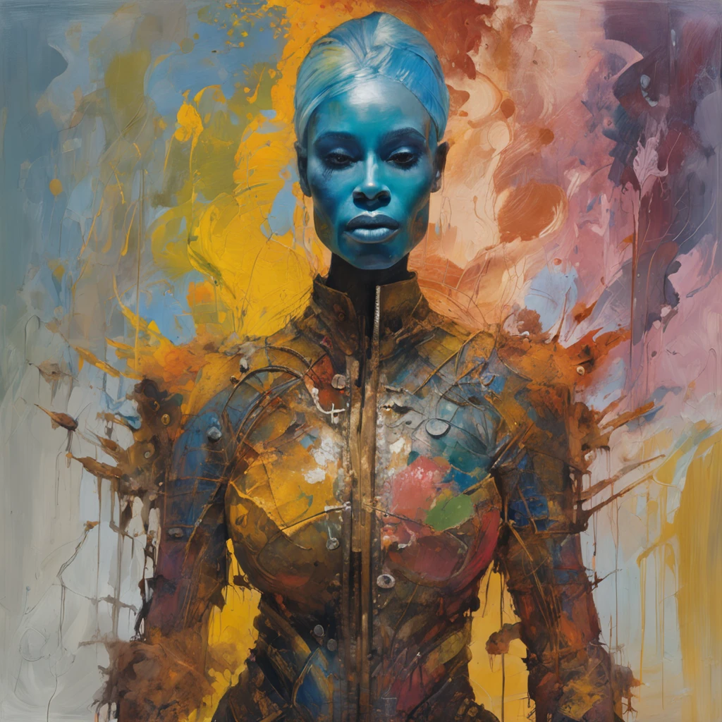 full shot, female, hyper realistic, photo, long hair, body armor, floating in space, lab, curious expression apocalyptic environment full body official art, unity 8k wallpaper, ultra detailed, beautiful and aesthetic, masterpiece, best quality, zentangle, mandala, tangle, entangle, extremely detailed, dynamic angle, elegant, atmospheric, ecstasy of life, short messy blue hair