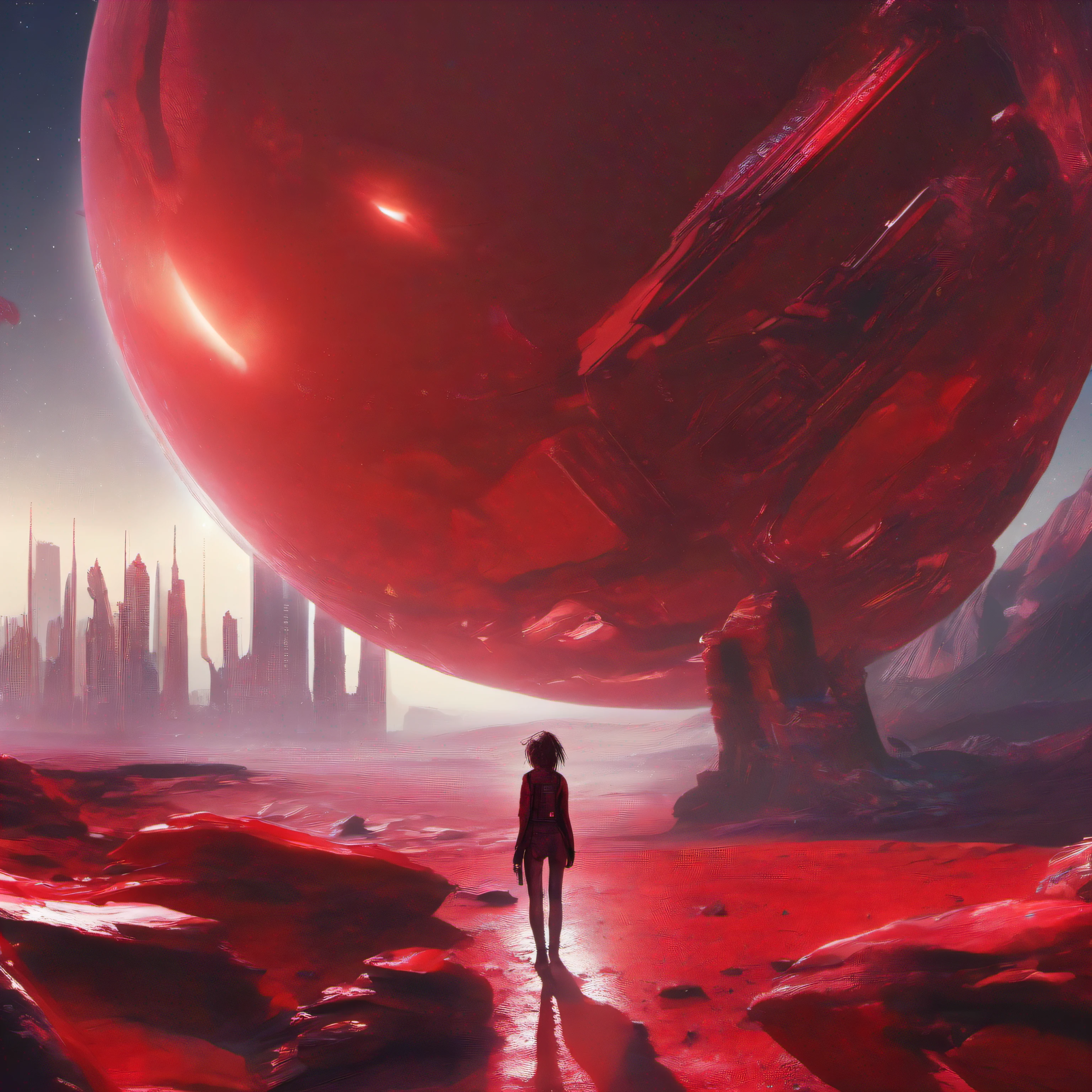 crystal planet, the martian, girl, red, cyberpunk