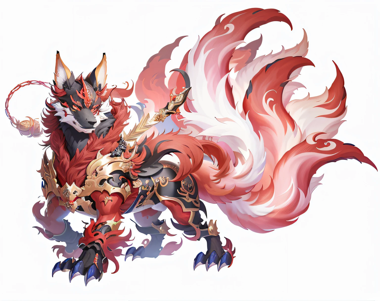 Anime style drawing of red dragon and black dragon with sword, Onmyoji detailed art, onmyoji, zhongli from genshin impact, Keqing from Genshin Impact, onmyoji portrait, mizutsune, fenrir, kitsune three - tailed fox, fox nobushi, three - tailed fox, style of duelyst