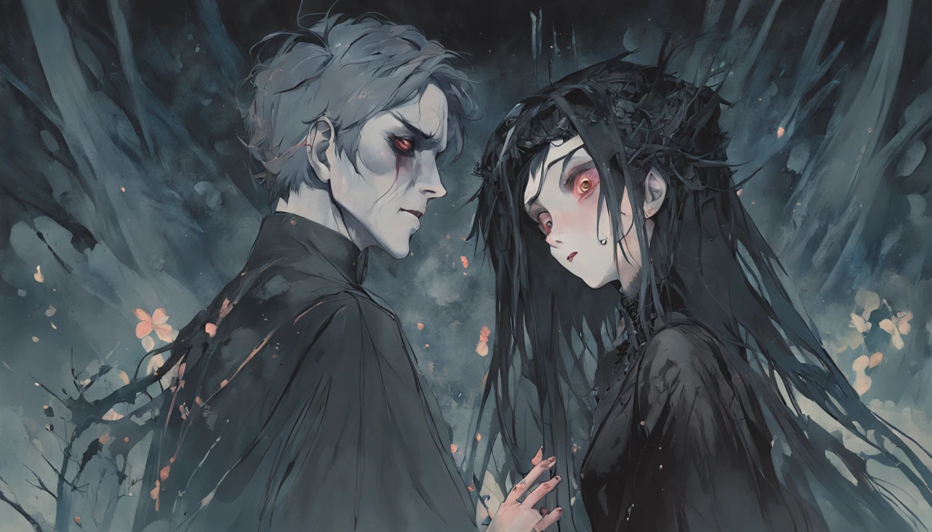 There is ugliness in beauty, But there is also beauty in ugliness. evil grin. In the style of Adrian Ghenie, Esao Andrews, Jenny Saville, Edward Hopper, surrealism, Dark Art par James Jean, Takato Yamamoto, Minimalisme inkpunk. Dans le style Tim Burton. Dans le style Corpse Bride. Dans le style Addams Family.