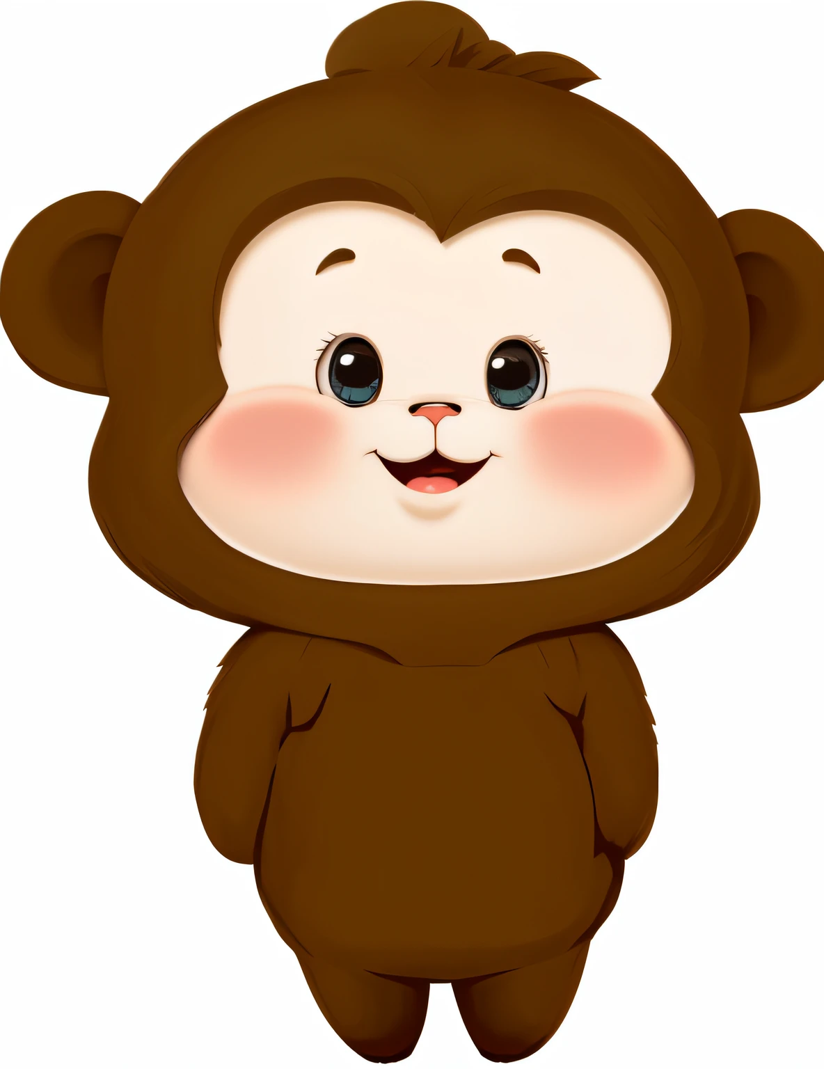 Cartoon monkey with brown costume and big eyes, cheburashka, Monkey, Cute cartoon character, cute face big eyes and smiley, face like monkey, Cartoon Cute, Cute cartoon, cute cute, adorable digital art, cute forest creature, cute animal, cute single animal, cute character, Cute woman, Cute boy, brown hair and large eyes，blue short pants，whitet-shirt，Yellow straw hat，Jump through the harvested rice paddies
