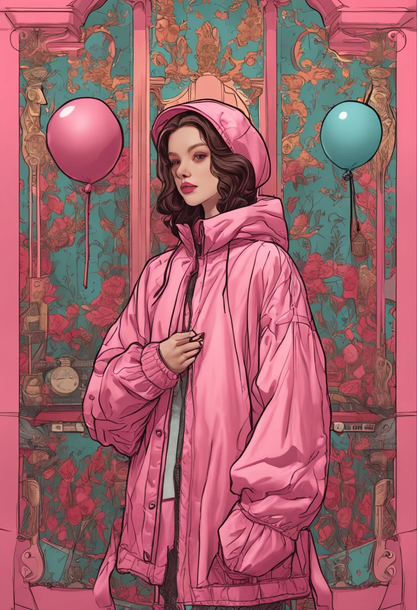 Russian high school girl,Wear a pink balloon sleeve silk coat,In the participation of misunderstandings