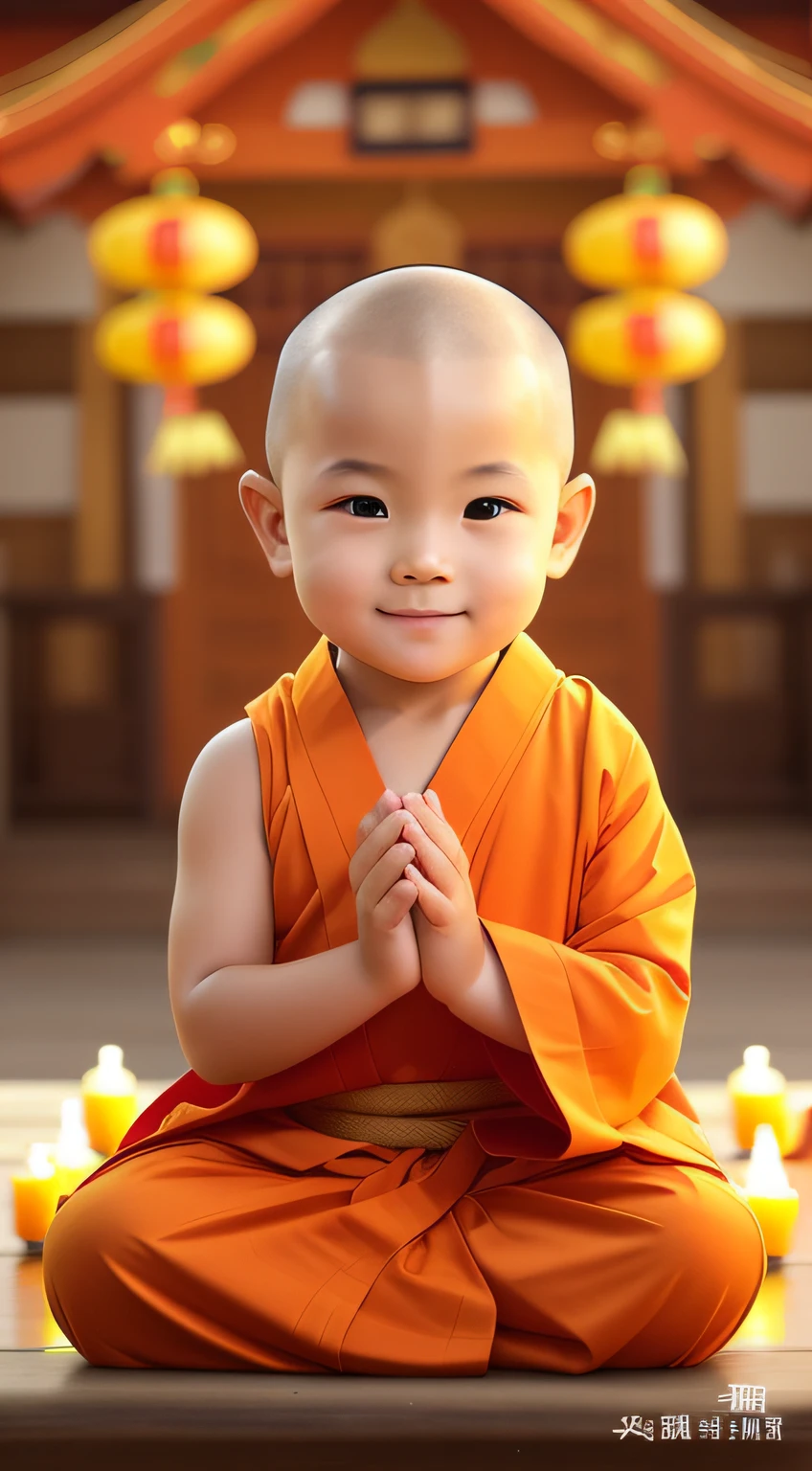 Smiling child in orange robe sitting in front of a vase, Buddhist, buddhist monk, monk clothes, monk meditation, portrait shooting, Buddhist monk meditation, Buddhism, Taoist temples and monks, portrait of monk, little boy wearing nun outfit, monk, prayer meditation, Children, Serene expression, monk, kiddy big breasts, kid, a serene smile