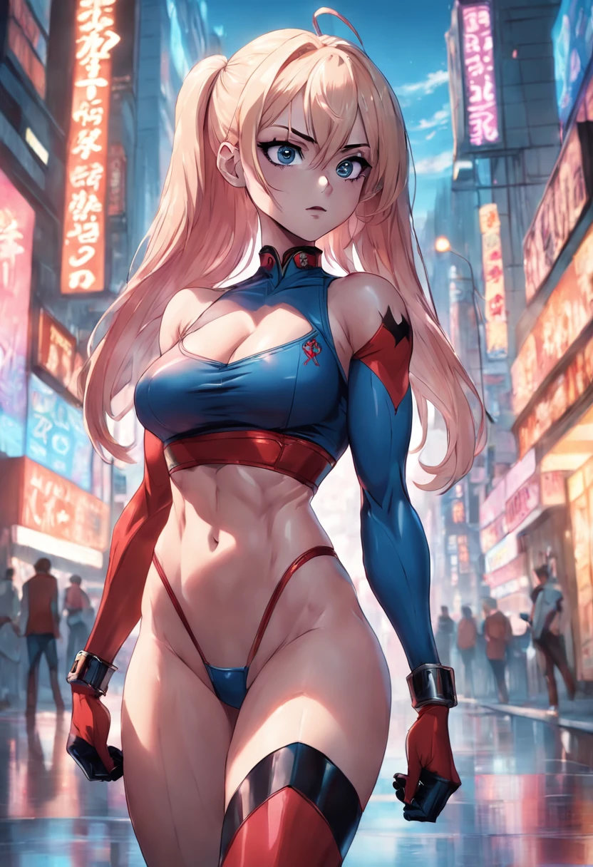 harley quinn with abs, muscular arms, muscular legs, gigantic boobs, tatoo