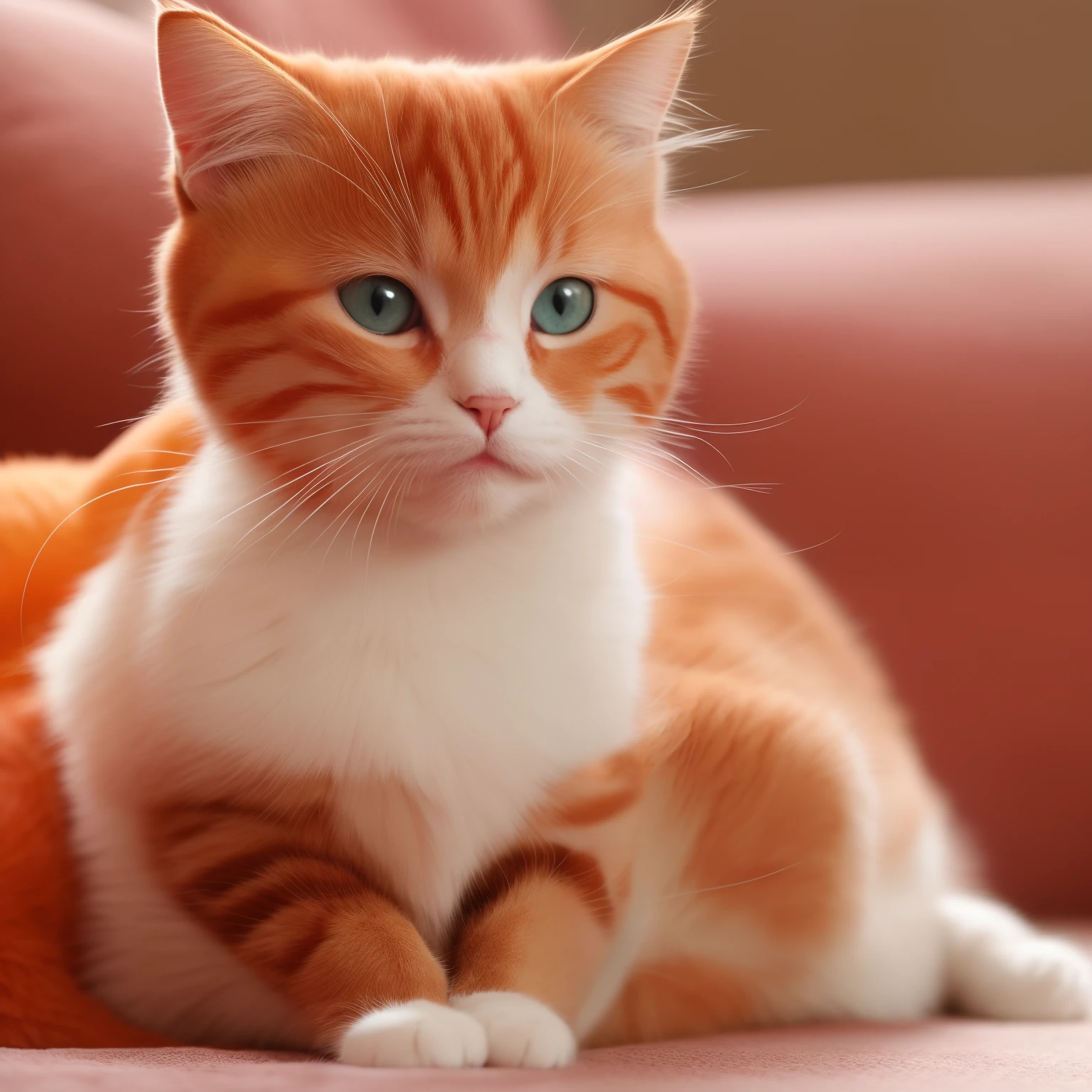 (catss:1.5),Cute cats,shaggy,largeeyes,languid,Small paws,gentle expressions,Pink nose,Cute pose,Orange cat