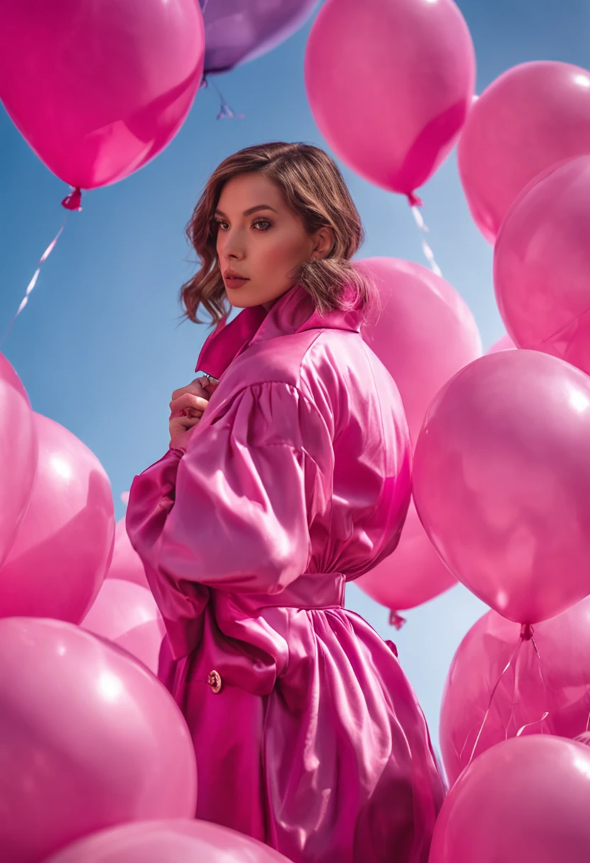 Russian girl wearing pink balloon sleeve silk coat,Dance at the prom,In a Japanese anime style,sexy