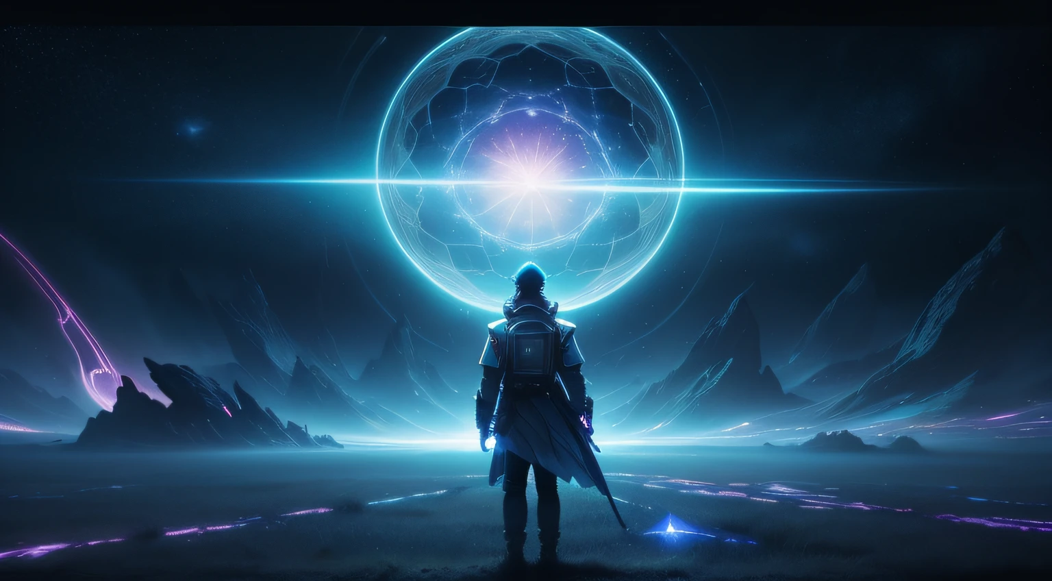 masterpiece, best quality, light particle, depth of field, field, scenery, fantasy, blue light, (far away:1.1), no humans, pastel colors, chromatic aberration abuse, glow in the dark, gate, image of unimaginable cosmic terror ripping apart space and time,