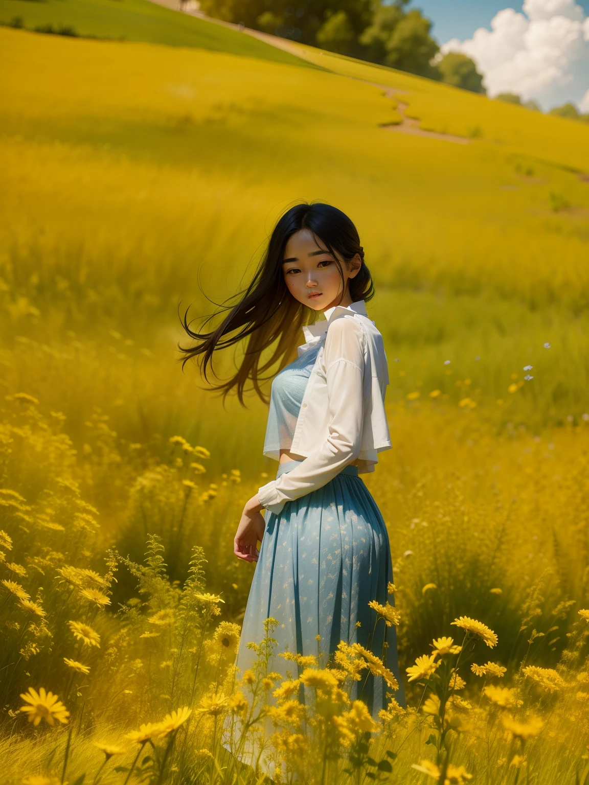 rays of sunshine，Kizi，white  skirt，Delicate face