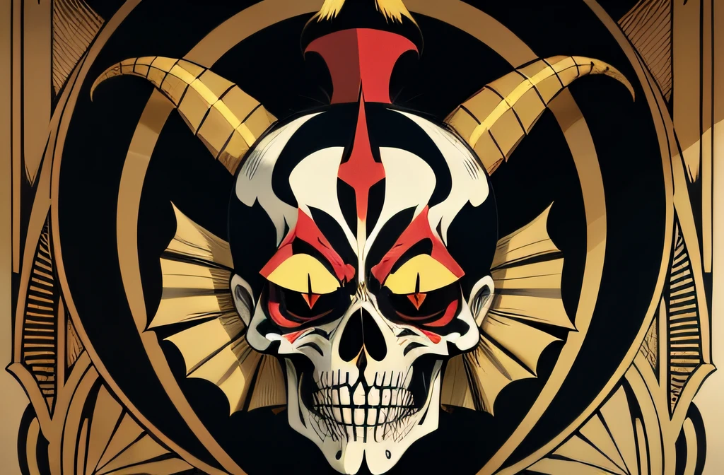 Flyer, Mix of Clown and Skeleton, Mexican Decoration, Satan, Vector Flat, Gold, Black, Aaron Horkey, Masterpiece, Ultra High Resolution, High Quality,