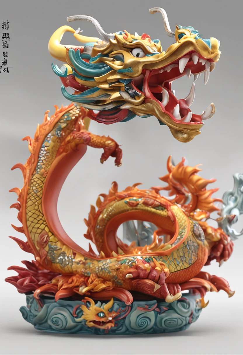 Amber carving design styles，Double Dragons Playing with a Pearl, Qi Baishi and Chen Longque、Chen Dingbo&#39;s dynamic illustration pumpkin carving, Octane Rendering,(best quality, masterpiece, representative work, Official Art, professional, 8K:1.3)