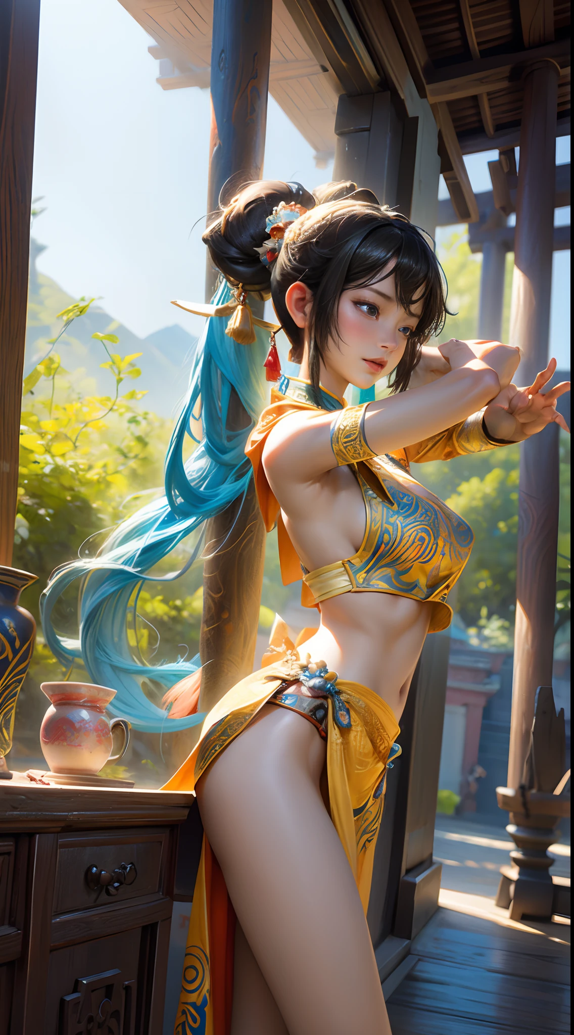 A beautiful girl dancing,Dunhuang murals,Female,fairy dancing,Best shot,photograph realistic,Digital painting,Hyper-detailing,illusory engine, 8k--ar 3:4 --niji 5 --style expressive