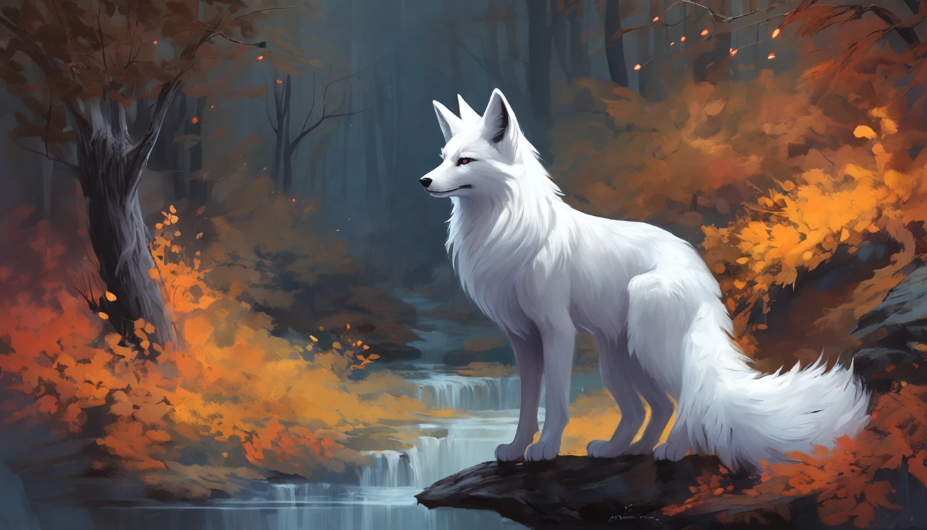 (Next to the anime girl with white fur fox ears before the full moon is a huge white nine-tailed fox:1.5), fantasy fox love, White-haired fox, white fox anime, Anime fantasy illustration,(dark forest background，Blue transparent smoke surrounds:1.8), art of silverfox,Best quality, Masterpiece, 超高分辨率, (photograph realistic:1.4), ultra-realistic realism, Dream-like,fusionart, Shadowdancer, shadow magic, Darkness, stealth, shadowstep, umbral spells,