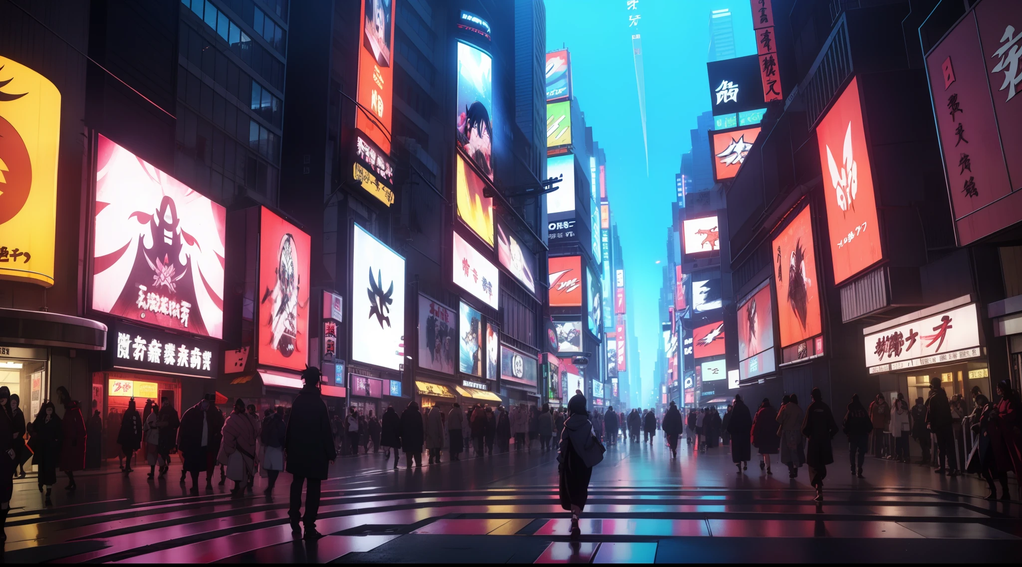 The reincarnation of dirt in Naruto Uchiha Itachi Tokyo streets Neon lights Tall buildings around you Facing away from Times Square