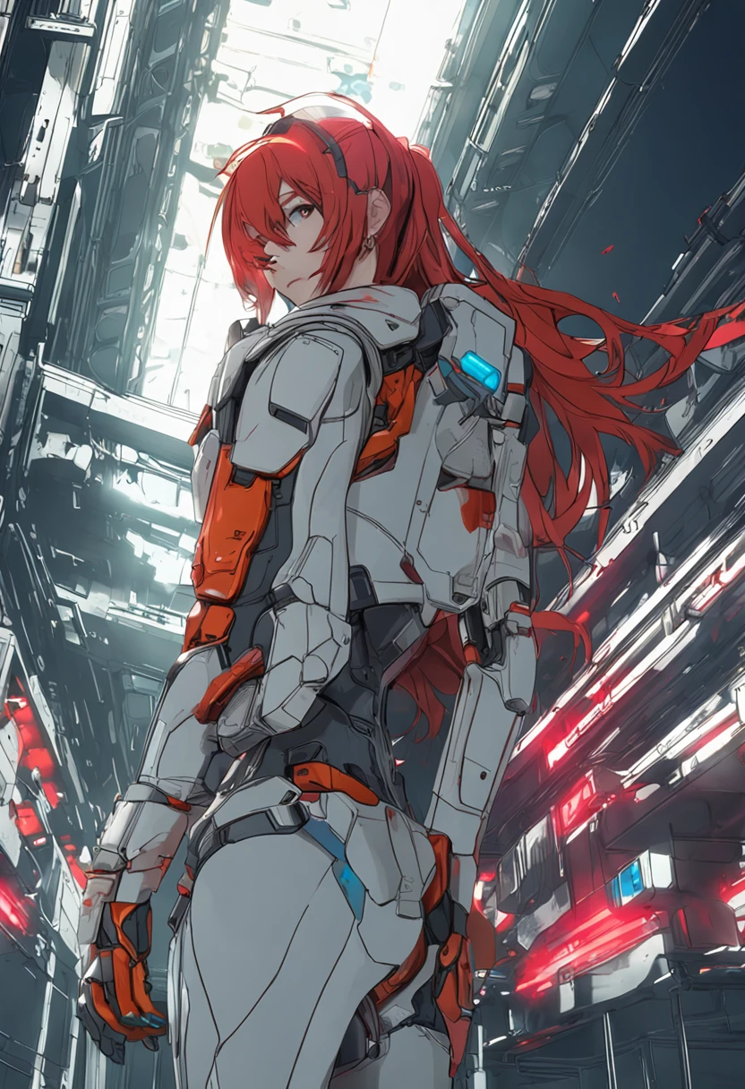 ((Best quality)), ((masterpiece)), (detailed:1.4), cute , lean body, 25 year old, Asuka Langley , red hair, side parting, floppy hair, beautiful, science fiction, space uniform, futuristic, photography, movie scene, horror movie scene,scifi movie,HDR ,NVIDIA RTX,Super-ResolutionDepth-of-field,Maximum clarity and sharpness,Multi-layered textures,Perfect proportions,Two-tone lighting,Wide aperture,Low ISO,White balance,Rule of thirds,8K RAW, dark, cinematic