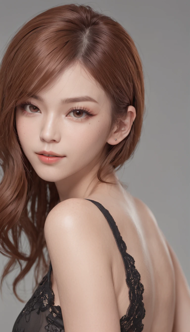 20 year old Italian girl, one girls、Pretty beautiful shape、The atmosphere is cute、Ginger tied hair, Big beautiful eyes, And the perfect face, Rendered in a photorealistic style with sharp edges and vibrant atmosphere, （(fully body photo))、((bustup))、camisole、undergarment、
 Front view, pretty pose, Big lips,photos realistic
