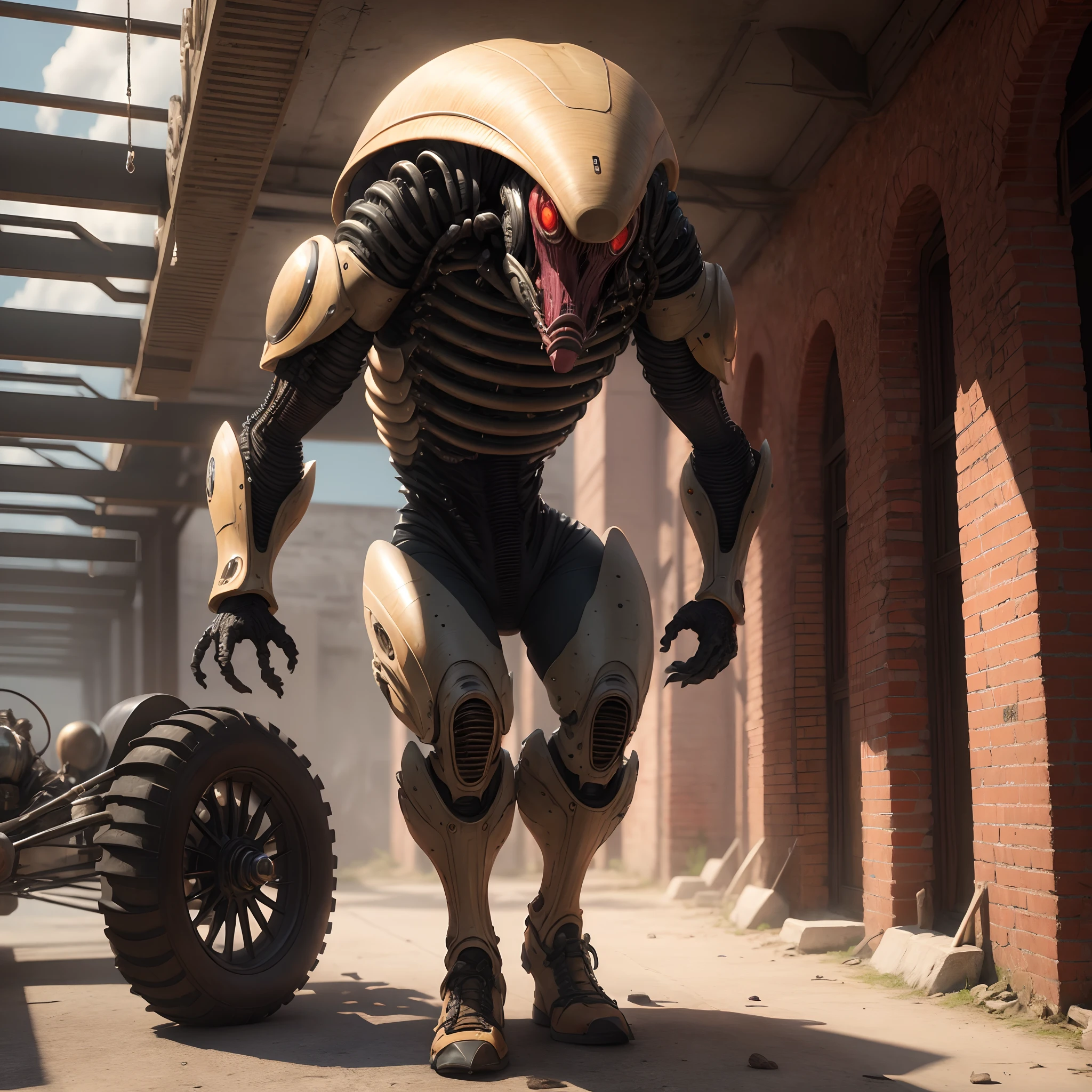 Nineteenth-century cars, Alien movies, XIX century, Industrial Revolution, H R Gig style, 3D video rendering, Detailed, quality