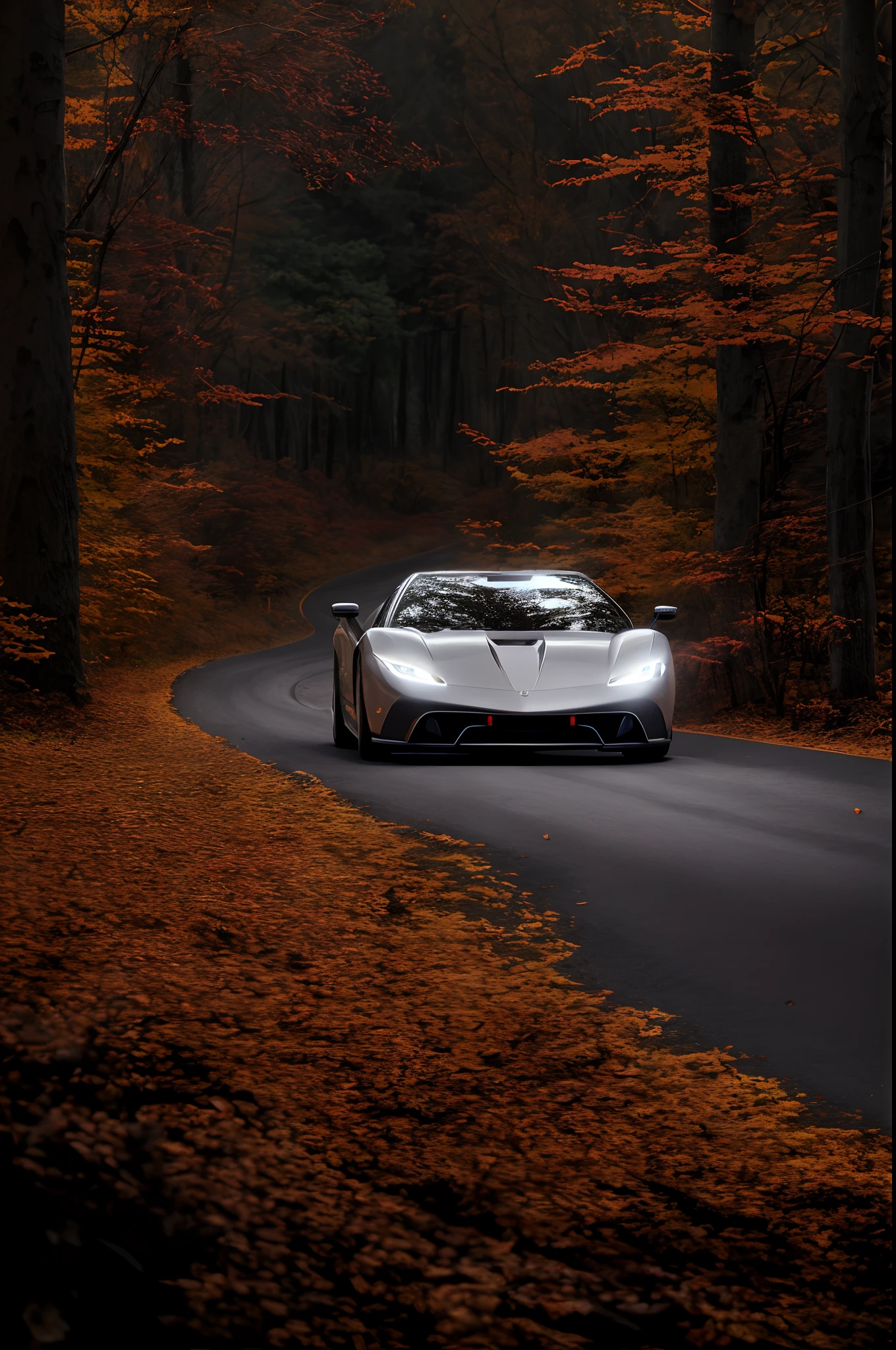 arafed super car driving down a road in the middle of a forest, car photography, vehicle photography, auto photography, autumn lights, automotive photography, high quality wallpaper, car commercial photograph, hq 4k wallpaper, automotive, motivational, in the autumn forest, 4k high res, in the autumn, edited, artistic interpretation, autumn lights colors, high quality picture