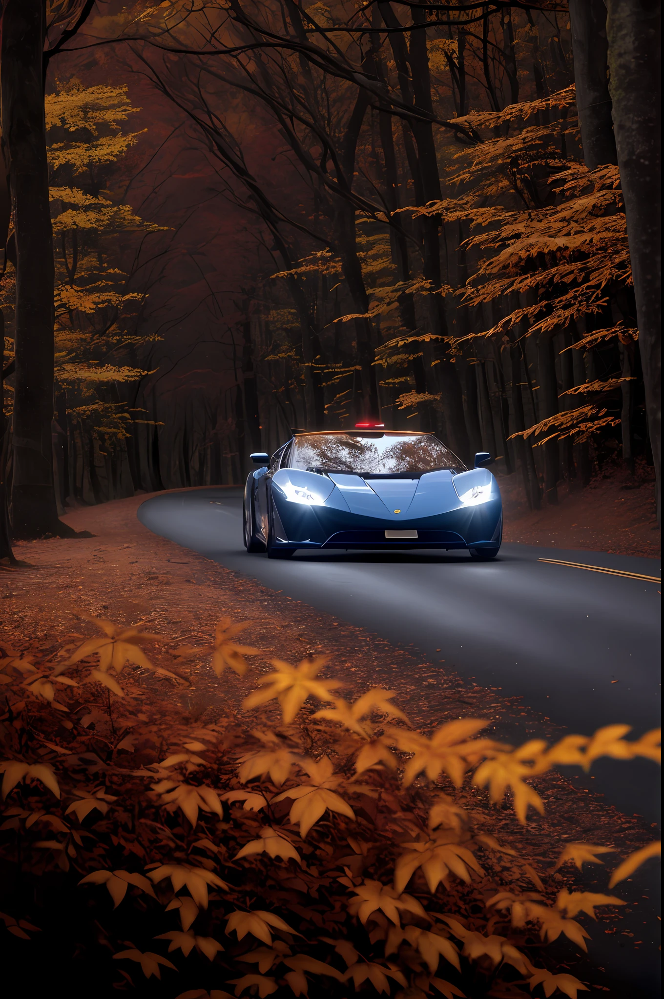 arafed super car driving down a road in the middle of a forest, car photography, vehicle photography, auto photography, autumn lights, automotive photography, high quality wallpaper, car commercial photograph, hq 4k wallpaper, automotive, motivational, in the autumn forest, 4k high res, in the autumn, edited, artistic interpretation, autumn lights colors, high quality picture