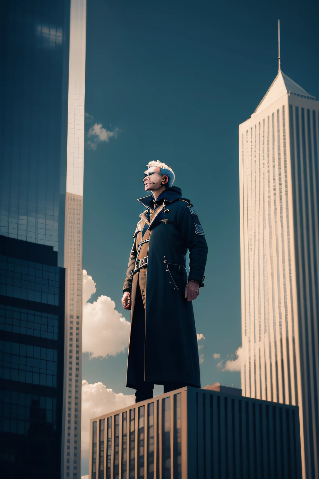 Lonely man on the roof of a tall building,Look up at the sky UFO