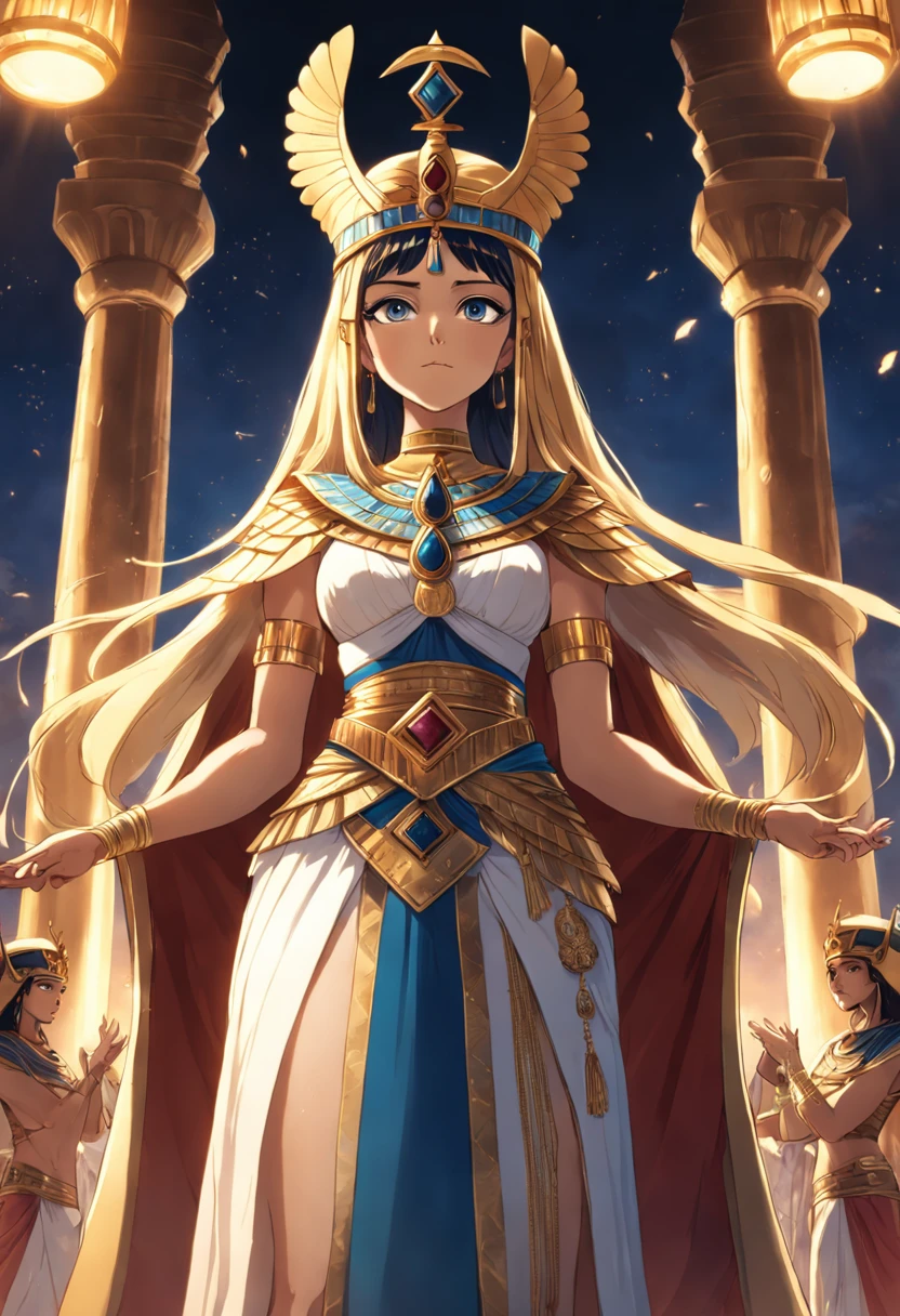 poster of a Egyptian Queen in regal dress and crown, digital art inspired by Simon de Vlieger, trending on pexels, digital art, celebrating a queen being crowned, picture of the year, netflix series, game of the year, official, Queen Cleopatra, highly detailed, high resolution, photorealistic