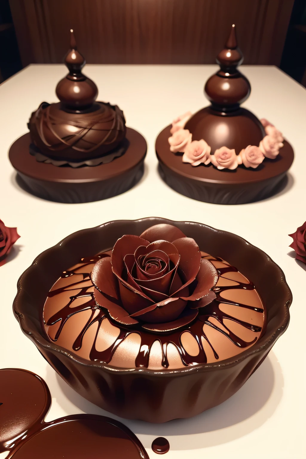 Roses made of chocolate,chocolate art,top views,Perfect detail,Beautiful details,
