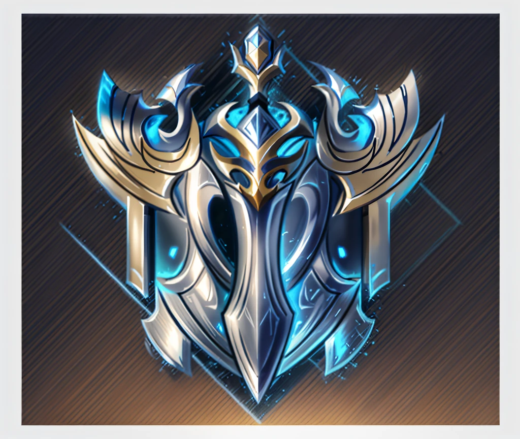 Close-up of metal shield with sword, shield design, symmetric concept art, The sword, bronze skin, blade design, simple shading, minimal design armor style, A scene from the《Intrepid Covenant》Omen, lineage 2 revolution style, style of league of legends, emblem of wisdom, concept art style, fantasy shield, Riven, valorant style