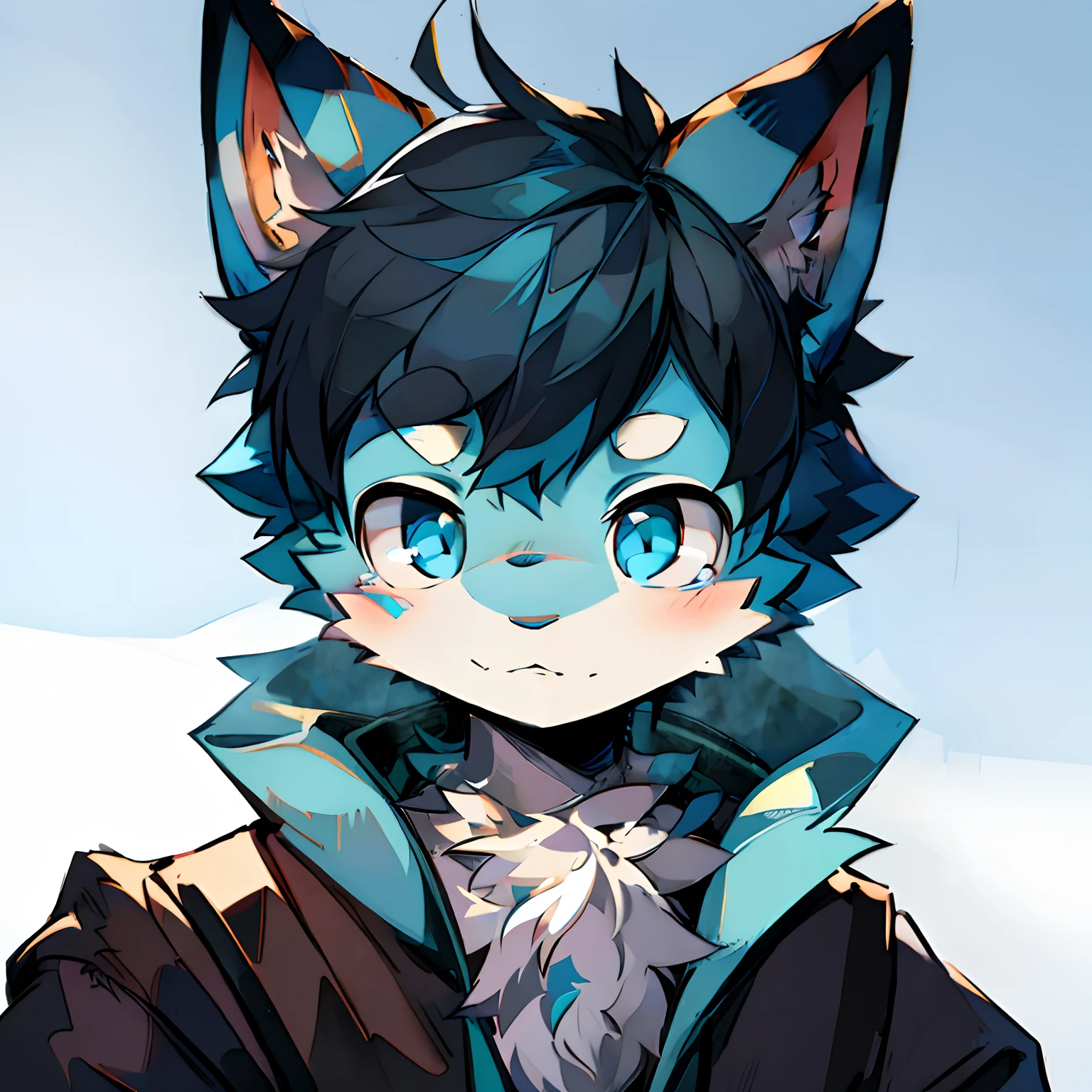 Anime - style image of a cat with blue eyes and a black coat, fursona art, furry character portrait, very very beautiful furry art, fursona furry art commission, fursona commission, fursona!!!!, furry fursona, portrait of an anthro fox, anthro portrait, Furry art!!!, Furry character, commission for high resolution, Detailed fanart