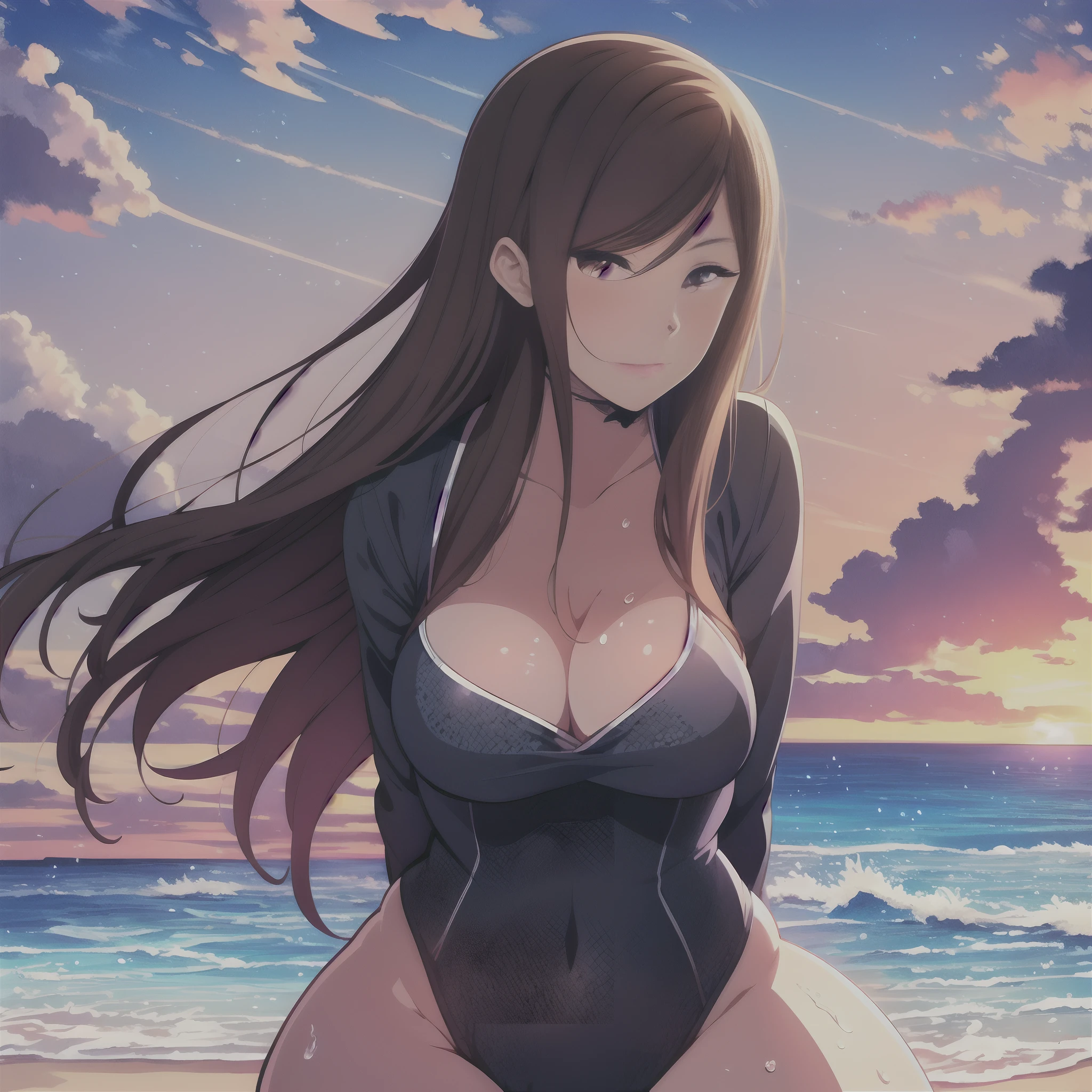 masterpiece,Best quality,Beautiful quality,looking at viewert,Detailed lighting,Extremely detailed skin,Extremely detailed hair,Extremely detailed,shadowing,8K:1.2, thicc:1.1, tight clothes, extremely detailed eyes:1.1, beach, swimsuit, water, cloud,, extremely detailed face, detailed hand, princess principal Dorothy, cleavage:1.4, cute face,