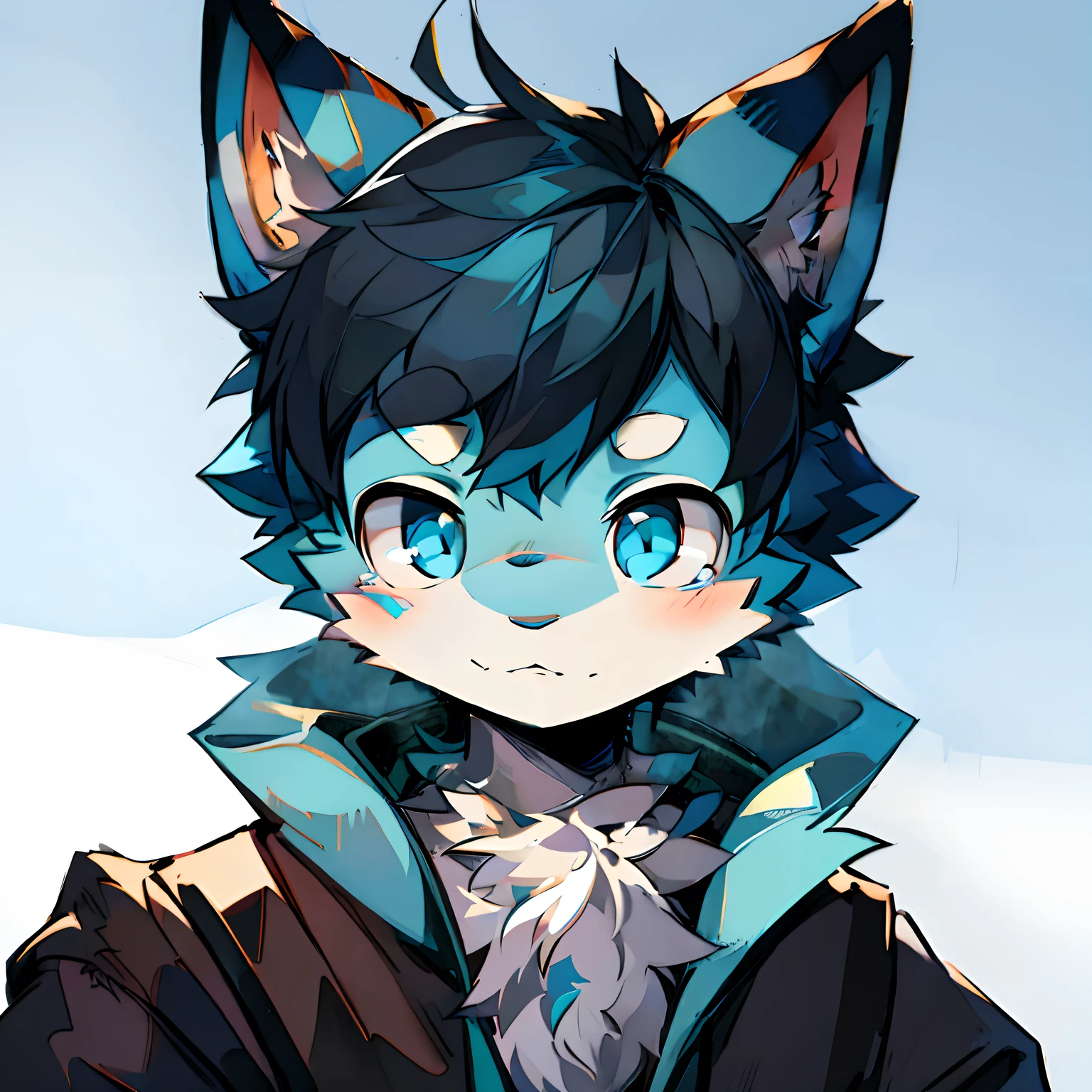 Anime - style image of a cat with blue eyes and a black coat, fursona art, furry character portrait, very very beautiful furry art, fursona furry art commission, fursona commission, fursona!!!!, furry fursona, portrait of an anthro fox, anthro portrait, Furry art!!!, Furry character, commission for high resolution, Detailed fanart