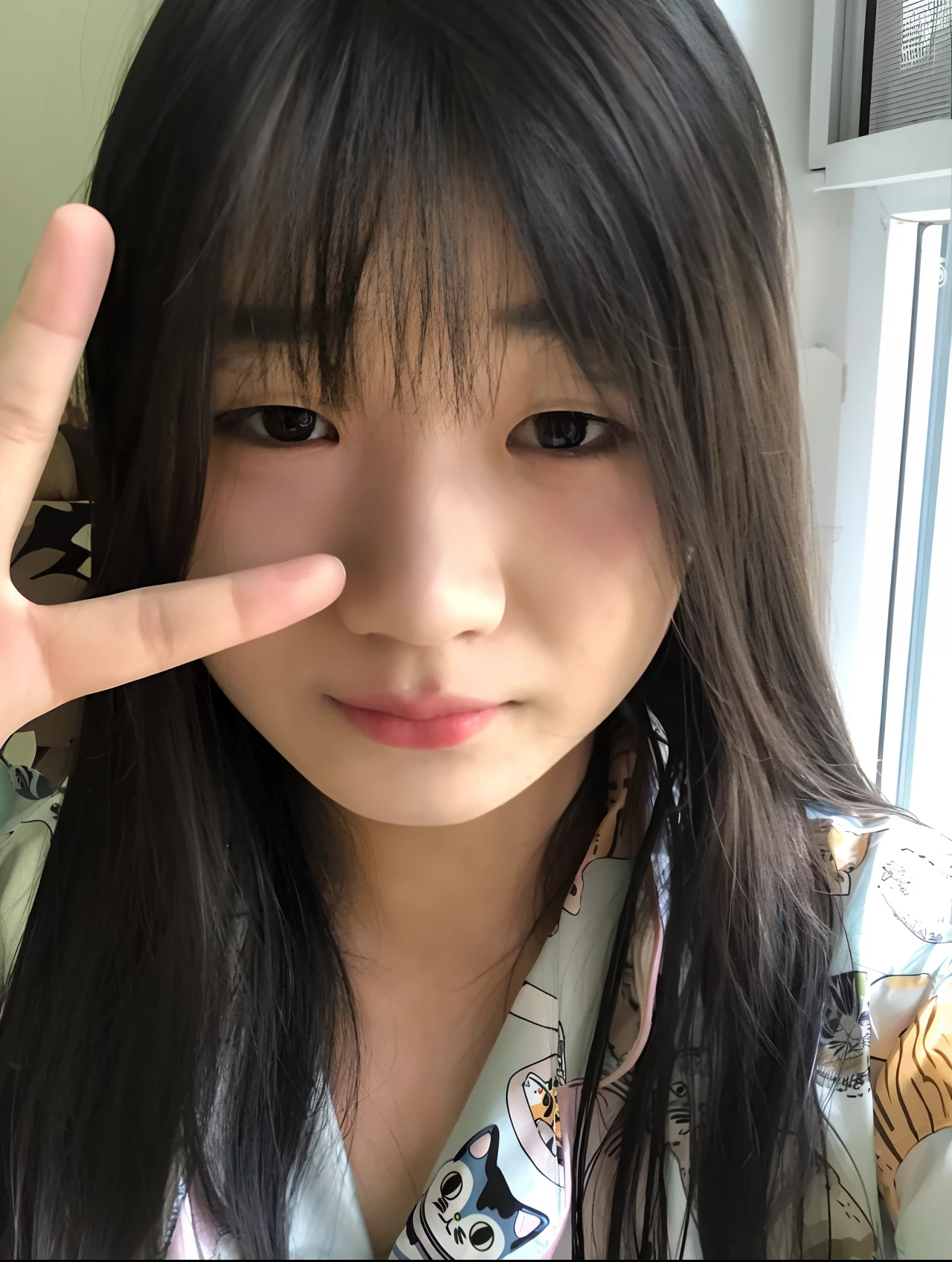 Asian Arab woman,She has long black hair,Make peace signs, jaeyeon nam, Korean girl, young lovely Korean faces, chiho, Shin Jinying, wan adorable korean face, young cute wan asian face, 18 years old, with cute - fine - face, Young Asian girl, lalisa manobal, 2 , 2 7 years old