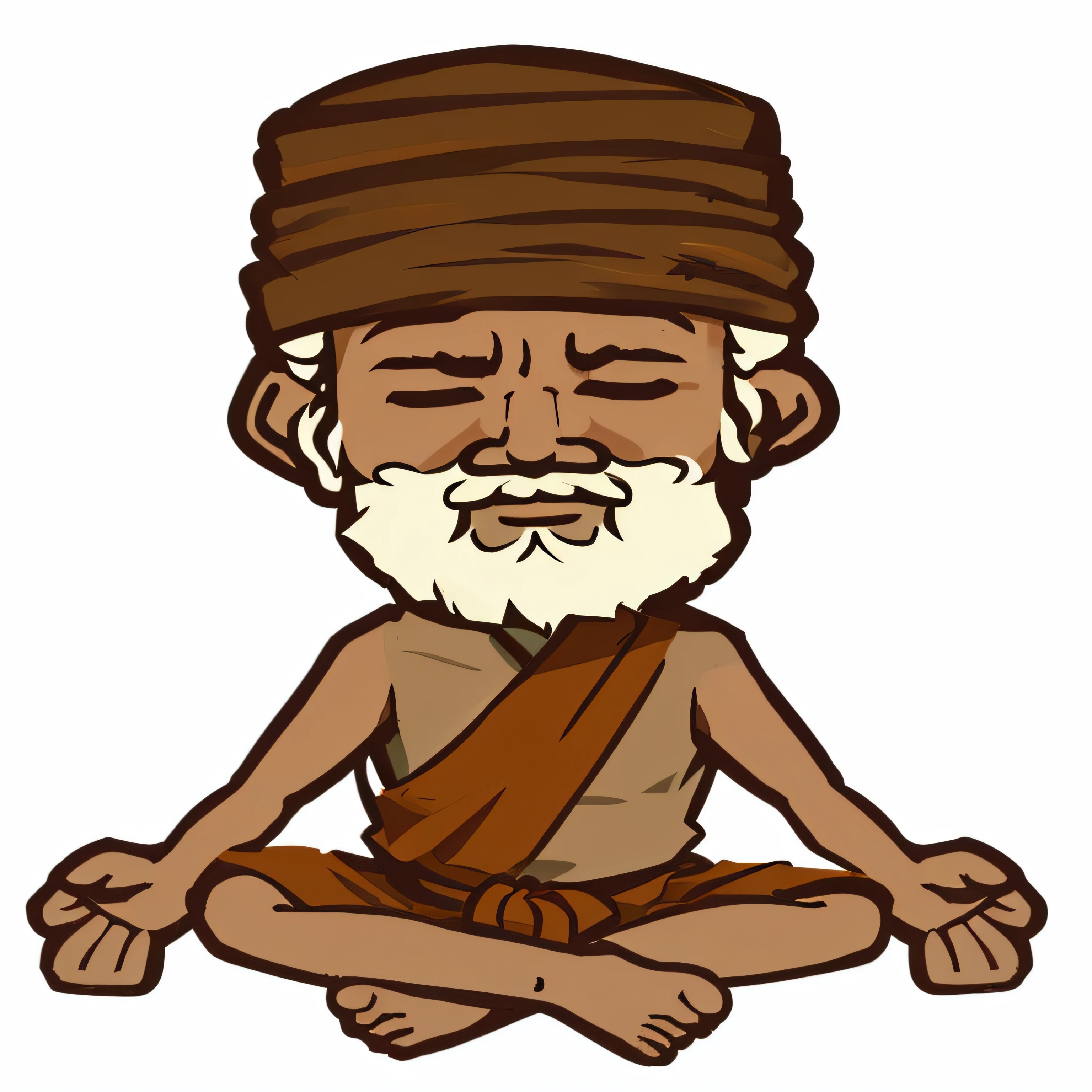Cartoon illustration of a man sitting in yoga pose, wise old indian guru, monk meditation, in meditation posture, The Hindu phase of meditation, sukhasana, inspired by Bapu, prayer meditation, in meditation posture, Buddhist monk meditation, stoic pose, yoga meditation pose, concept art of a monk, monk, Meditating, ancient japanese monk