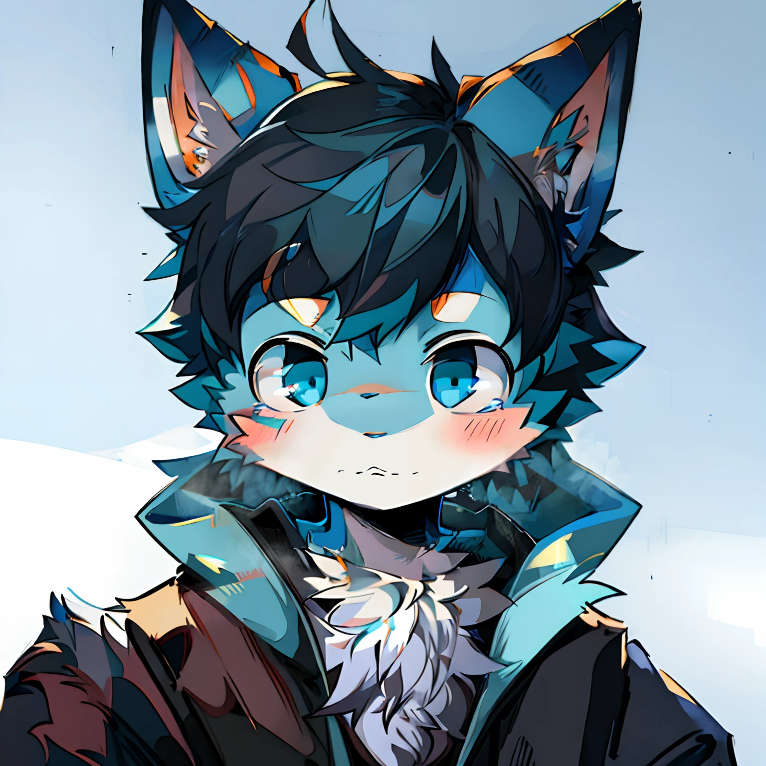 Anime - style image of a cat with blue eyes and a black coat, fursona art, furry character portrait, very very beautiful furry art, fursona furry art commission, fursona commission, fursona!!!!, furry fursona, portrait of an anthro fox, anthro portrait, Furry art!!!, Furry character, commission for high resolution, Detailed fanart