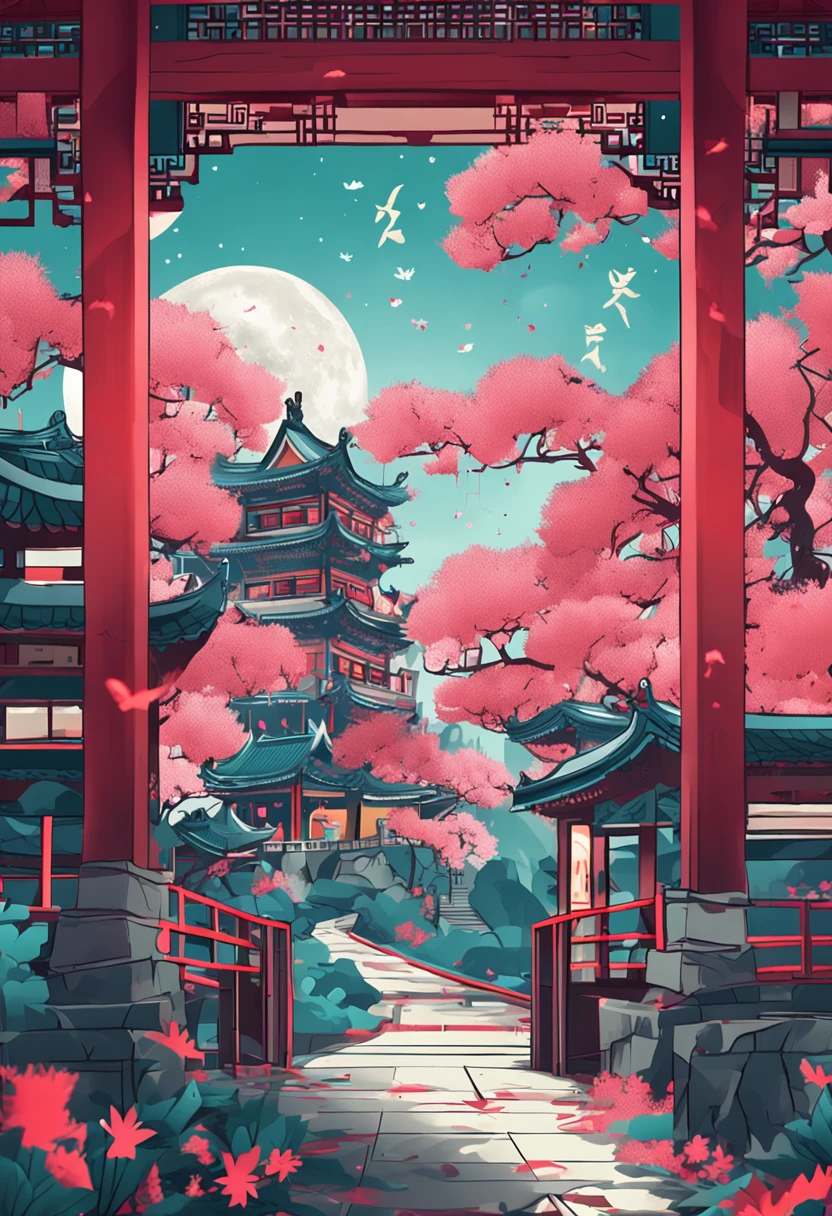 Tanabata,China-style,Immortal Palace,Crane,Sea of Clouds,Magpie Bridge,large moon,Festive atmosphere
