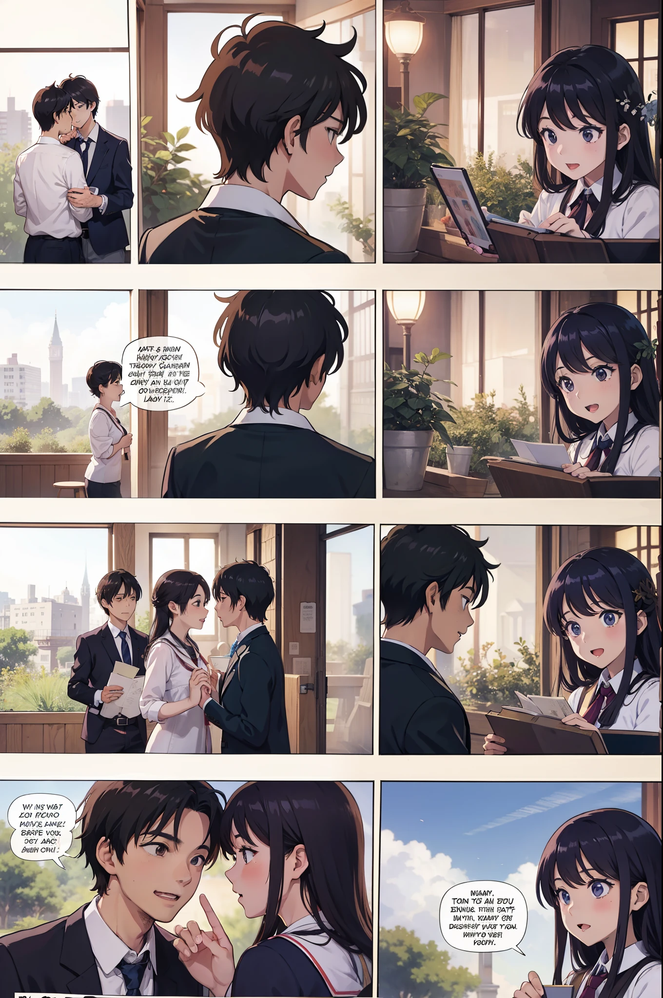Lovers reunite where they first met, 1 page of the manga, Love story, masutepiece, Super Detail, Best Quality