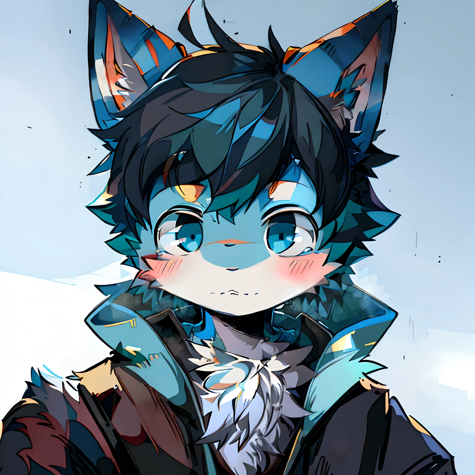 Anime - style image of a cat with blue eyes and a black coat, fursona art, furry character portrait, very very beautiful furry art, fursona furry art commission, fursona commission, fursona!!!!, furry fursona, portrait of an anthro fox, anthro portrait, Furry art!!!, Furry character, commission for high resolution, Detailed fanart