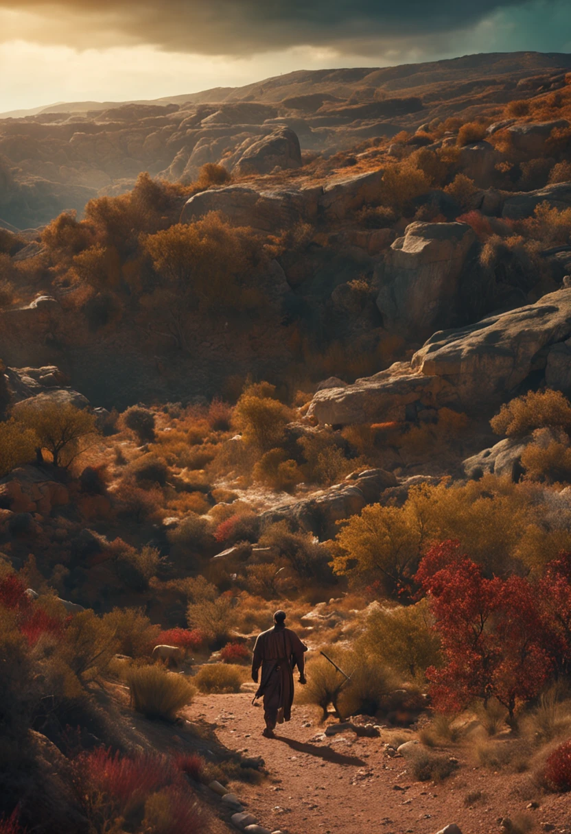 The biblical character David is hunted down by the biblical character Absalom
